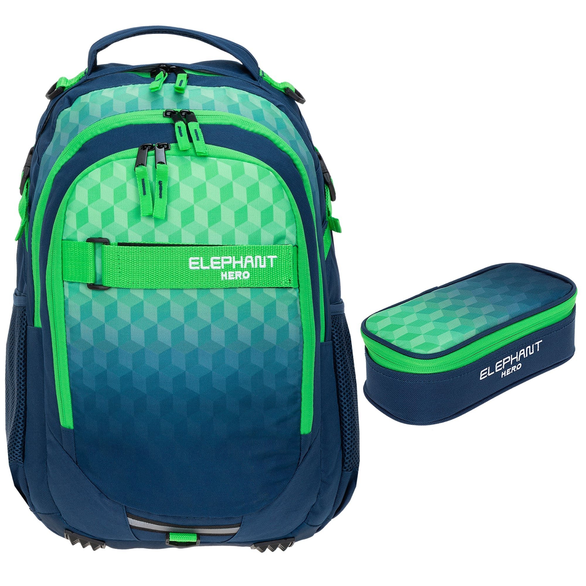 ELEPHANT Schulrucksack Hero Signature Schultasche (2 Teile Set), Rucksack + Mäppchen Box