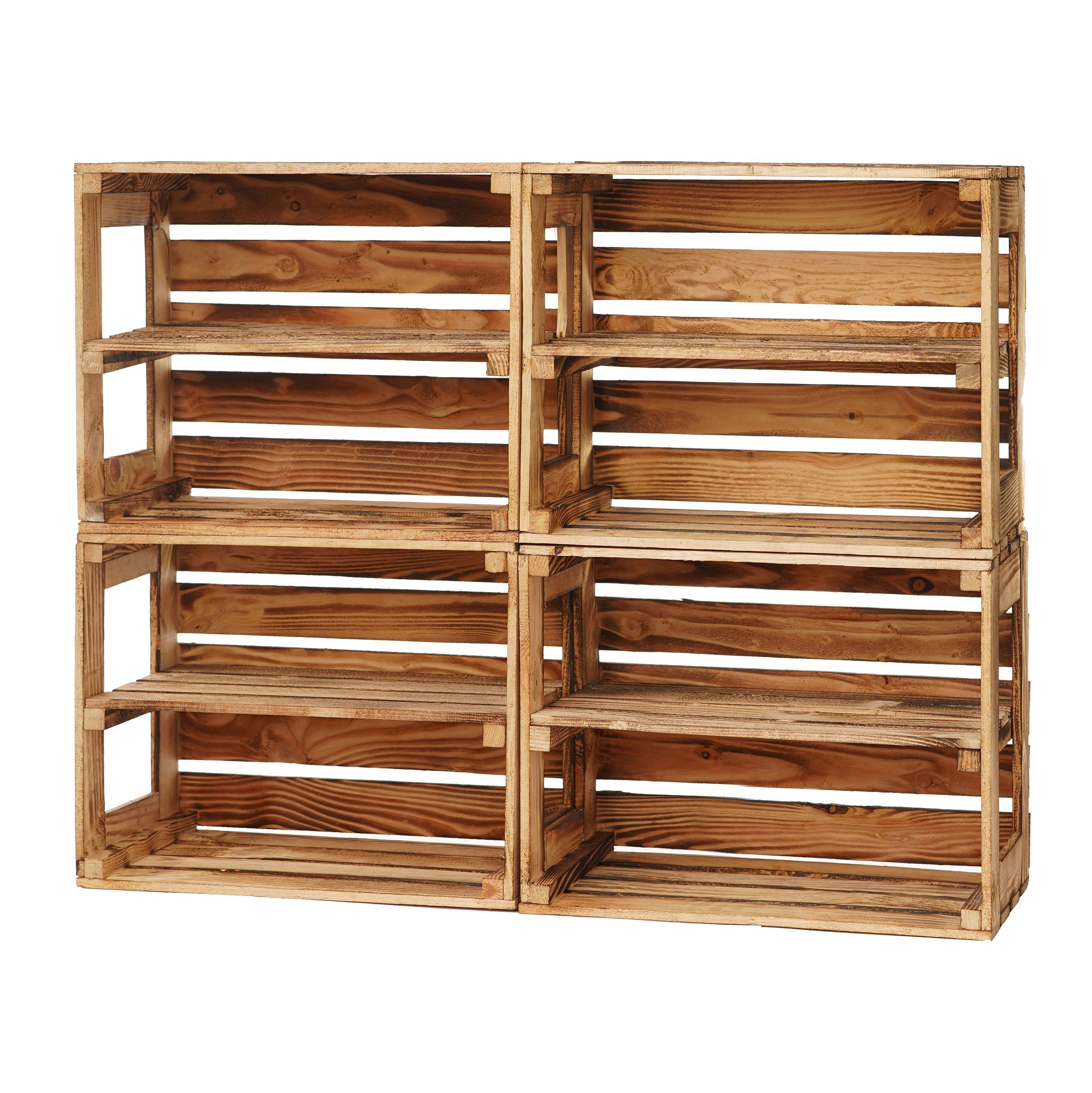 GrandBox Dekokiste Holz Kiste 50x40x30 cm geflammt Vintage (4er Set)