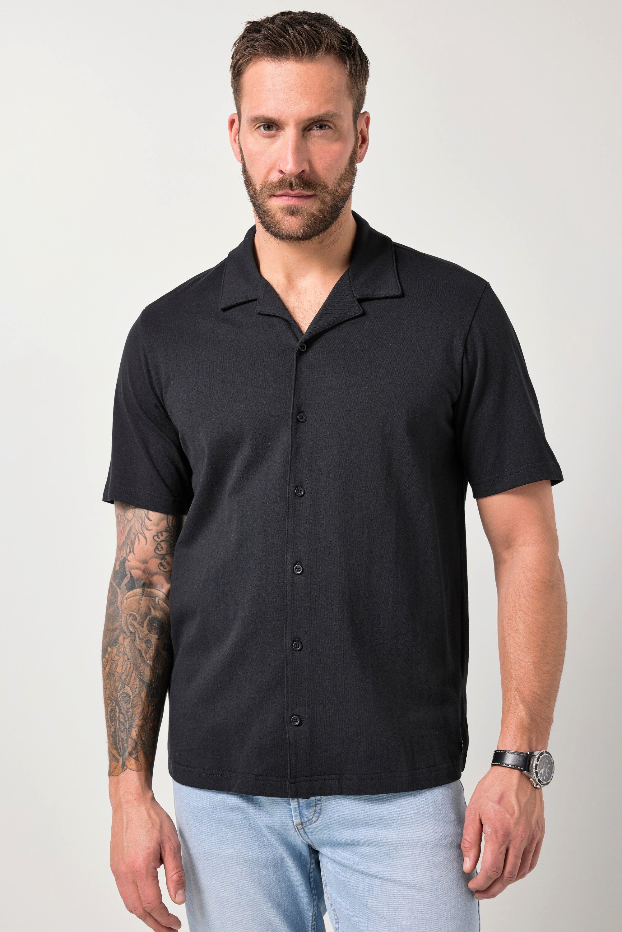 JP1880 Kurzarmhemd Jerseyhemd Halbarm Cuba-Kragen Cuba Fit