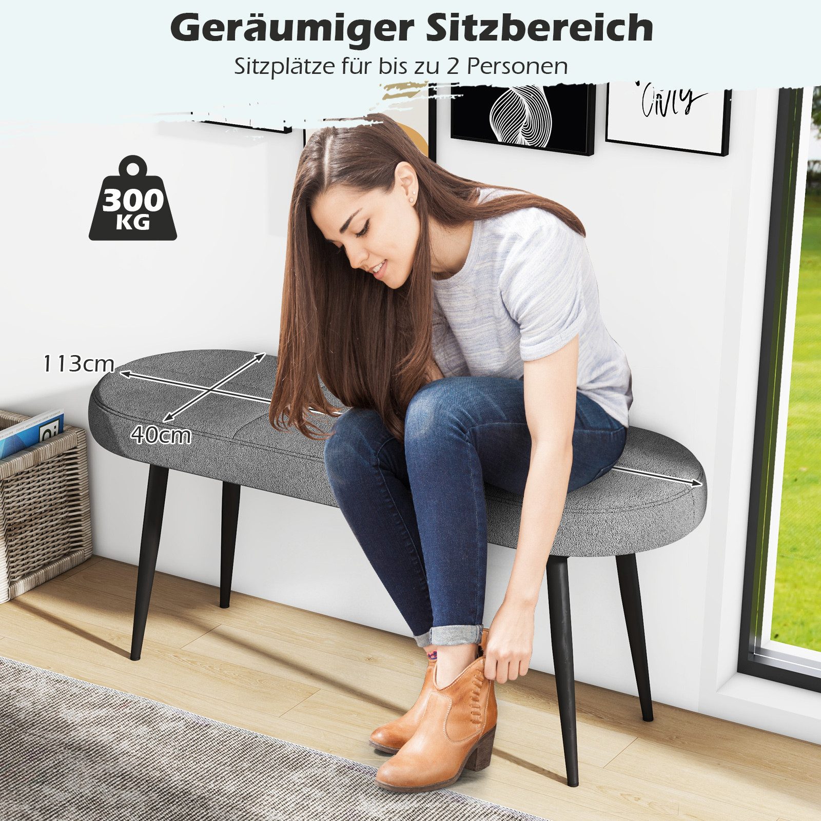 COSTWAY Schuhbank, Sitzbank 113cm, Polsterbank mit Kissen, bis 300 kg