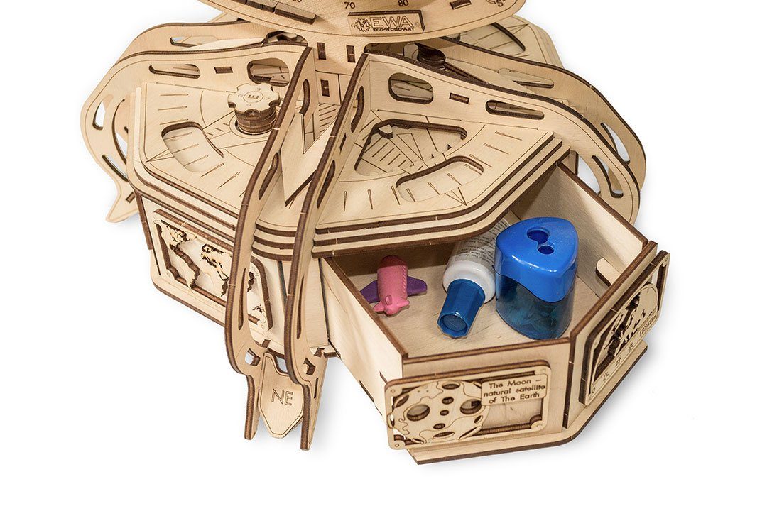 3D-Puzzle Globus aus Eco Art blau - Holz, mechanischer Puzzleteile Modellbausatz Wood –