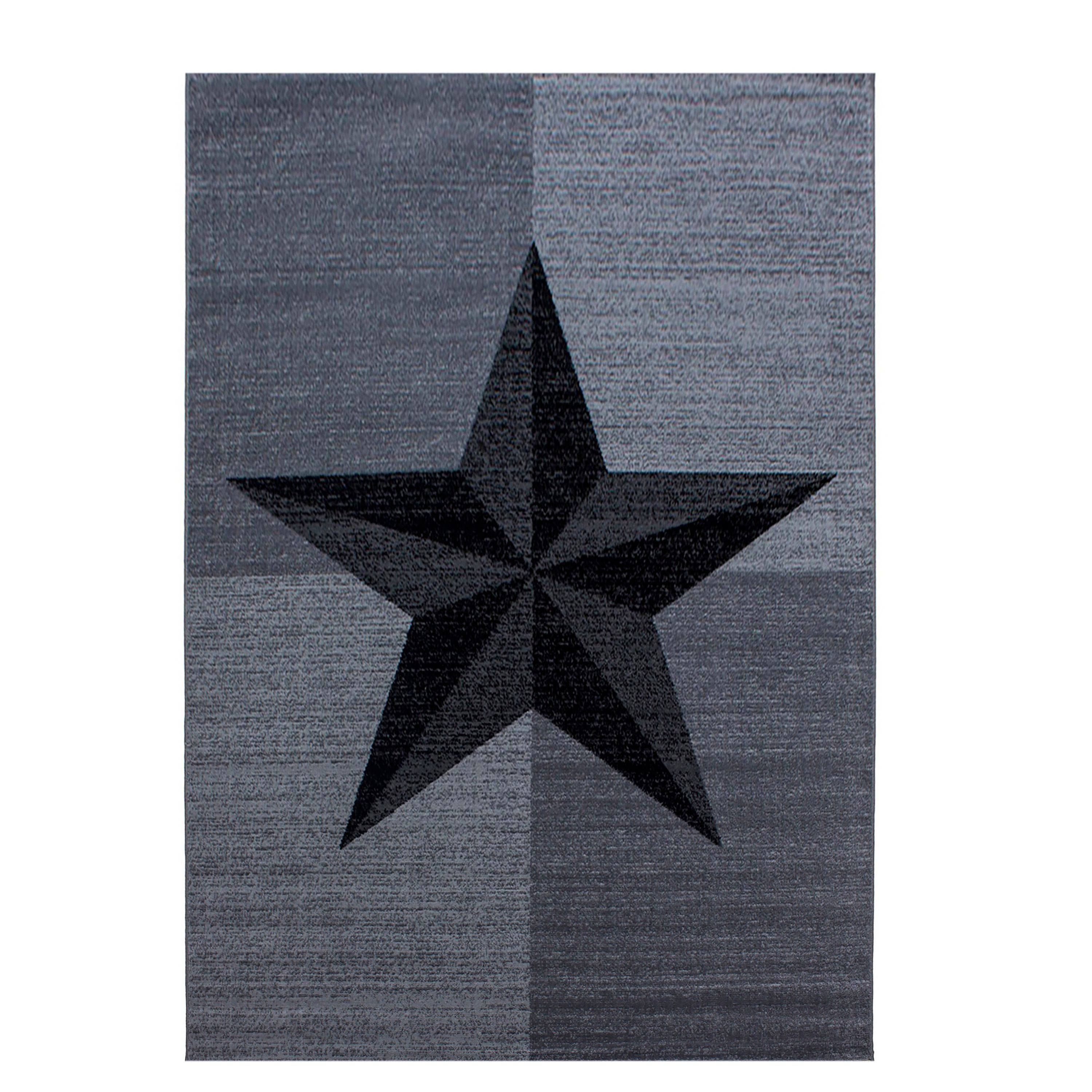 Teppich Sterne-Design, Teppium, Rechteckig, Höhe: 6 mm, Modern Kurzflor Teppich Wohnzimmer Stern Design Schwarz-Pflegeleicht