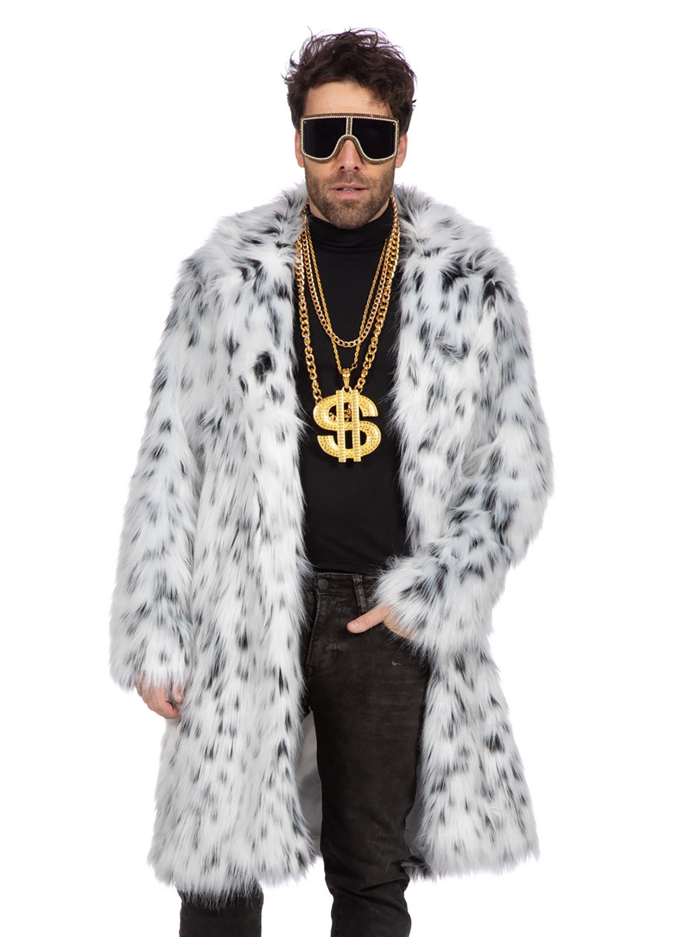 Metamorph Kostüm Weißer Kunstfellmantel mit schwarzen Flecken, Langhaar Dal günstig online kaufen