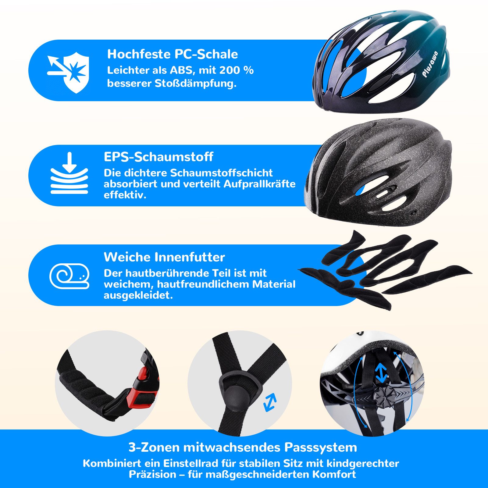 Alsterwell Kinderhelm Kinder Fahrradhelm, Verstellbarer Kinnriemen, 3D DIY & Reflektierende Aufkleber, Sporthelm für Roller & Inlineskates