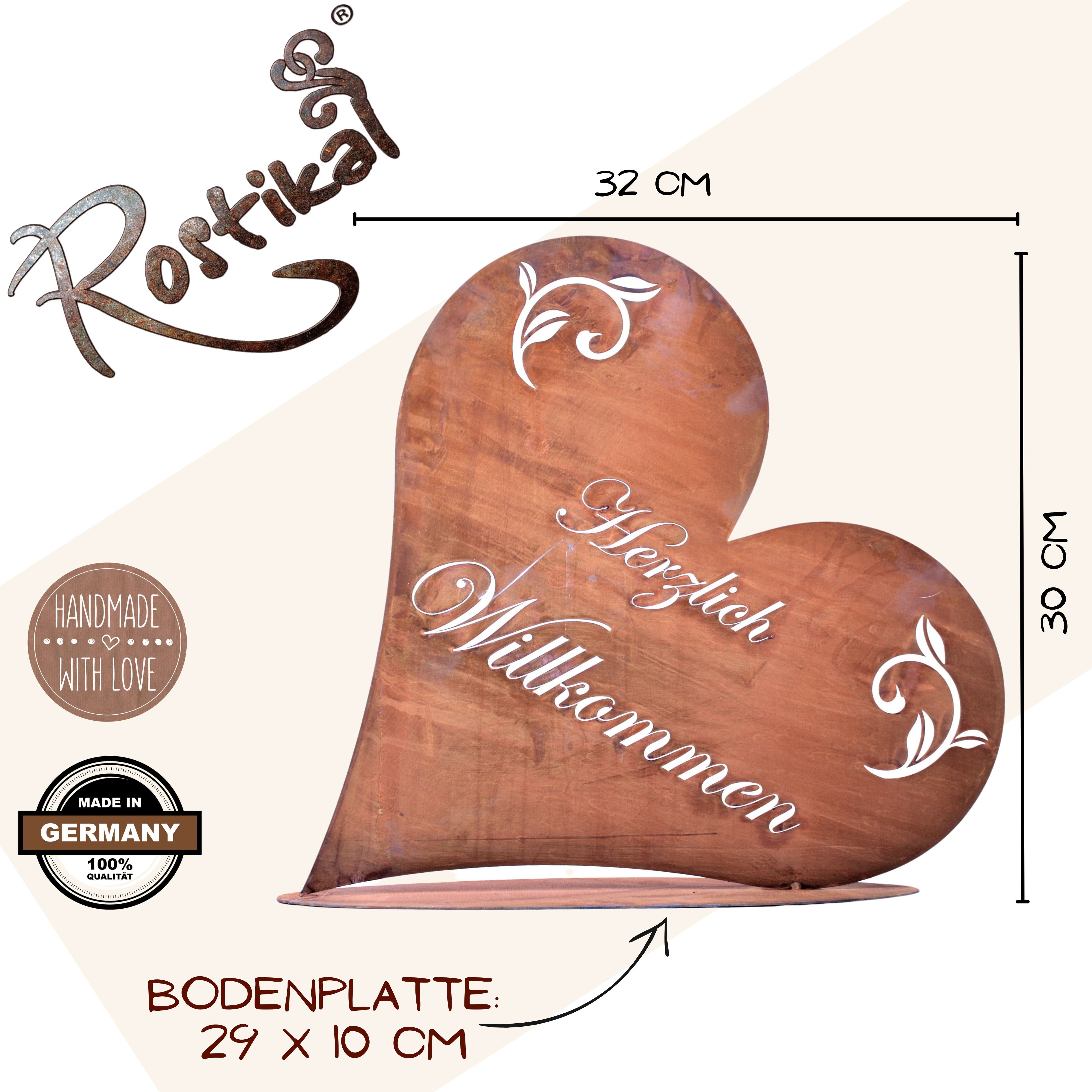 Rostikal Metallschild Herzlich Willkommen Schild Gartendeko Herz, echter Rost