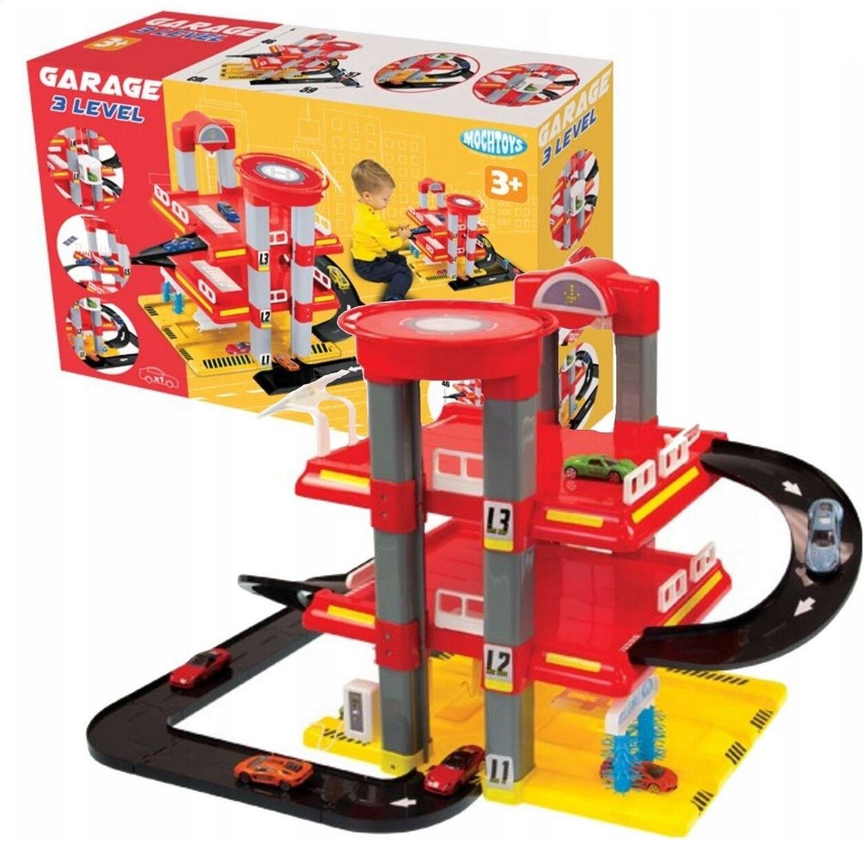 MOCHTOYS Spiel-Parkhaus MOCHTOYS TYpatrov Garage mit Hubschrauberlandeplatz