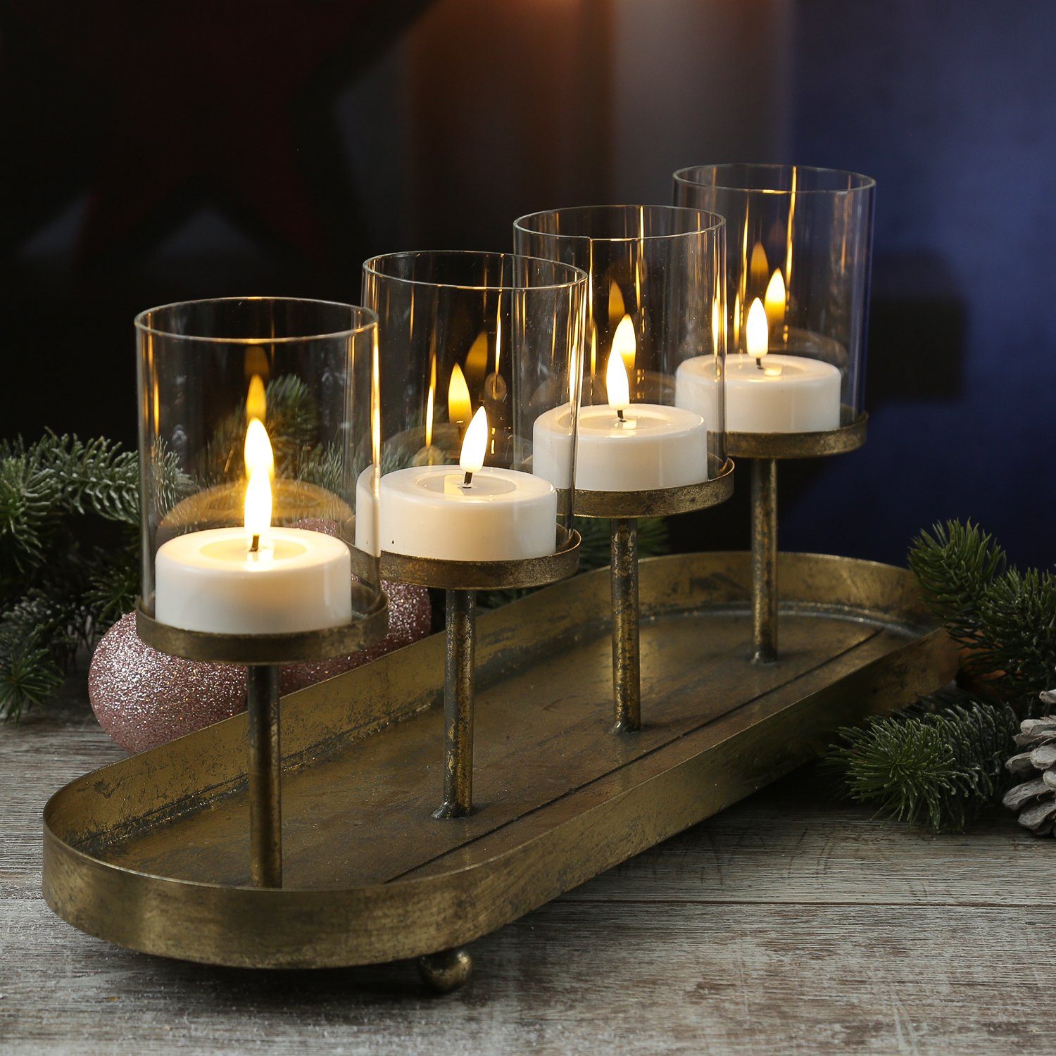 MARELIDA Kerzenhalter Kerzenständer Advent Kerzenhalter Kerzentablettt Adventskranz gold
