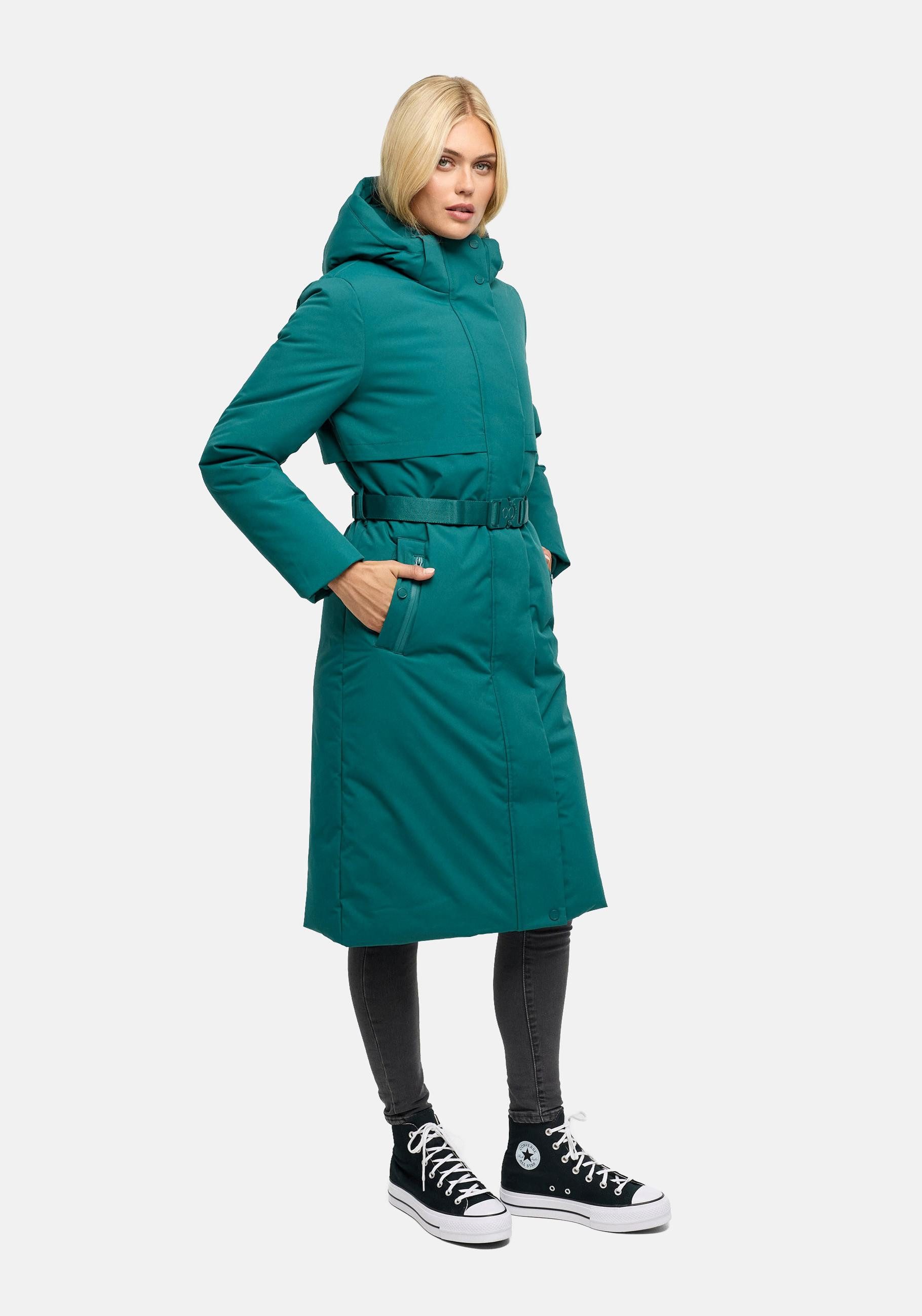 Navahoo Wintermantel Waldbummler 14 Wasserabweisender Winterparka mit Kapuze und Taillengürtel