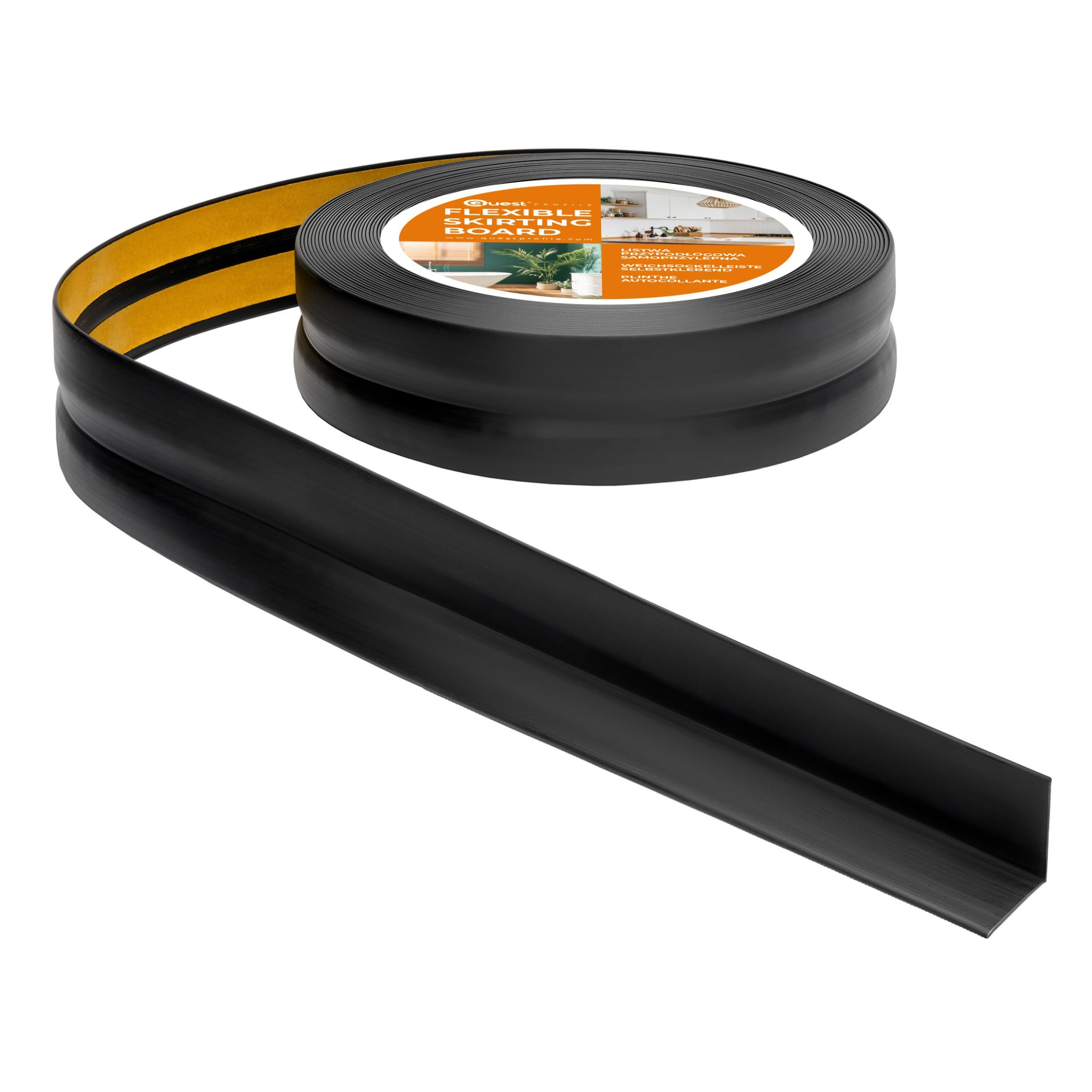 Quest Sockelleiste Weichsockelleiste Selbstklebend 25x25 mm, L: 1500,00 cm, H: 2,50 cm, Packung, 1-St., wasserfest, UV-beständig, für Küche & Bad