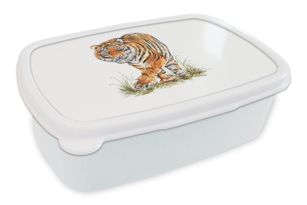 für und für Weiß, Jungs Kinder und Beine MuchoWow Tiger Brotdose, (2-tlg), - Lunchbox Kunststoff, - Brotbox Erwachsene, Mädchen