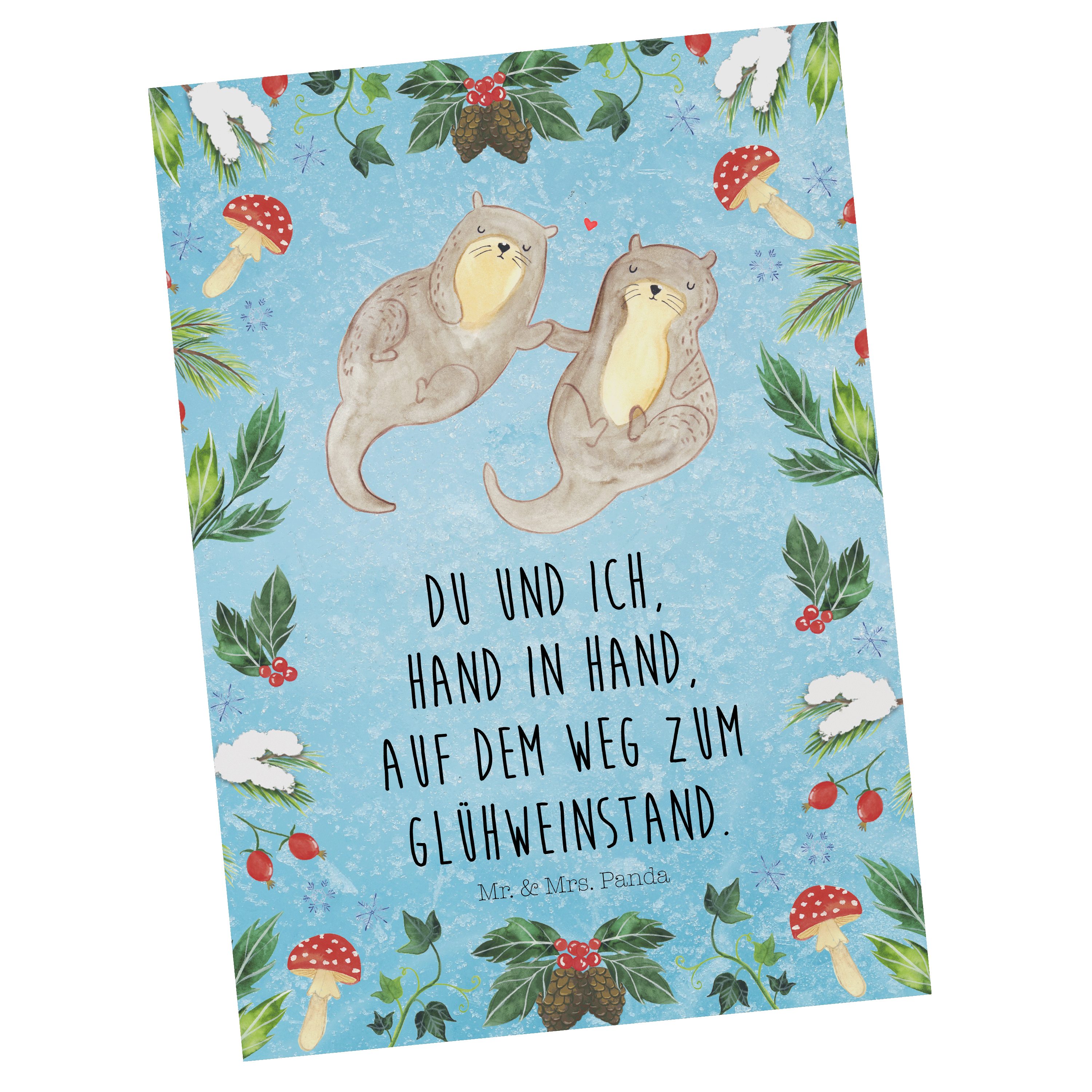 Mr. & Mrs. Panda Postkarte Otter Glühweinstand - Eisblau - Geschenk, Weihnachtsdeko, Heiligabend