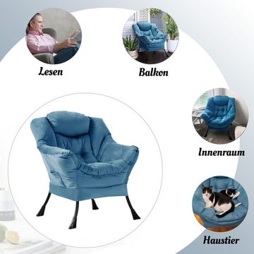Vankel Sessel Fauler Stuhl, bequem und entspannt, seeblau/goldgrau, bis zu 200 kg Tragkraft