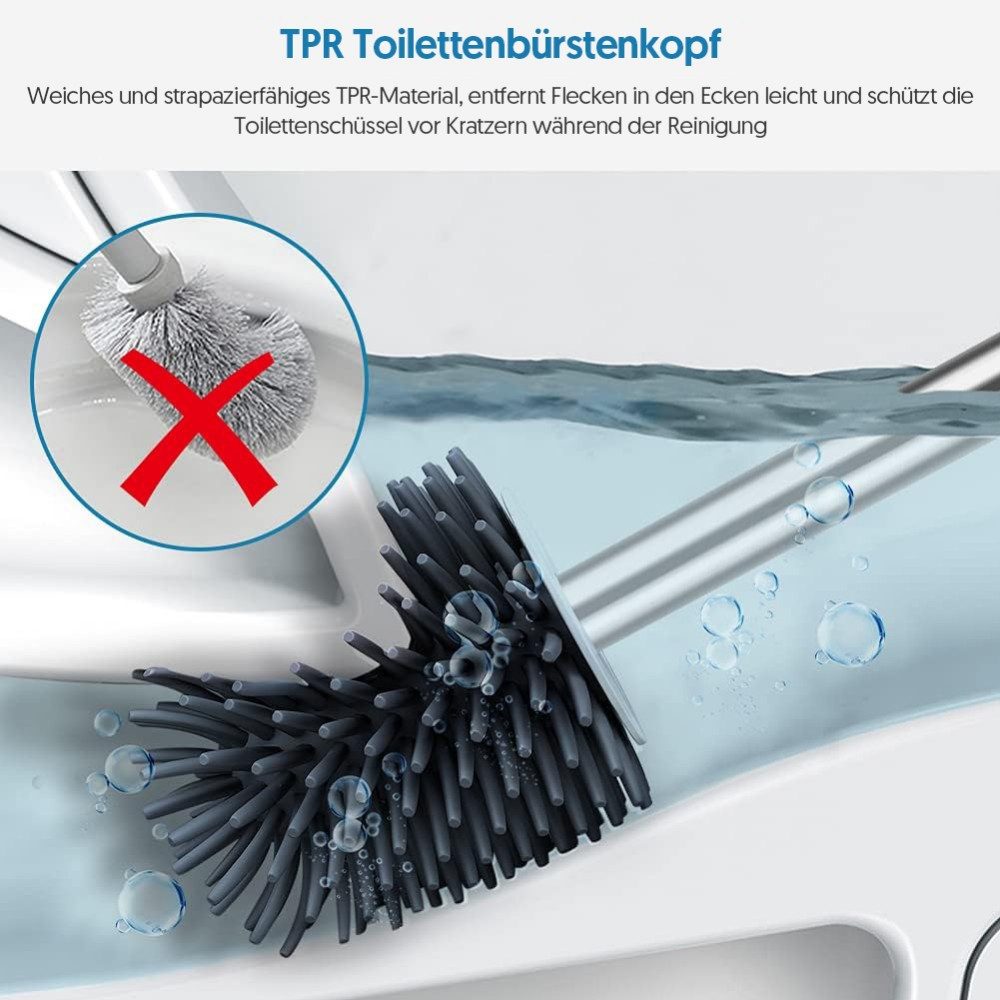 HUGERSTONE WC-Reinigungsbürste Klobürste Silikon, WC Bürste mit Schnell Trocknendem Haltersatz, (1-tlg., 1 x Klobürste + 1 x Aufbewahrungsständer), Toilettenbür – Bild 4 von 5