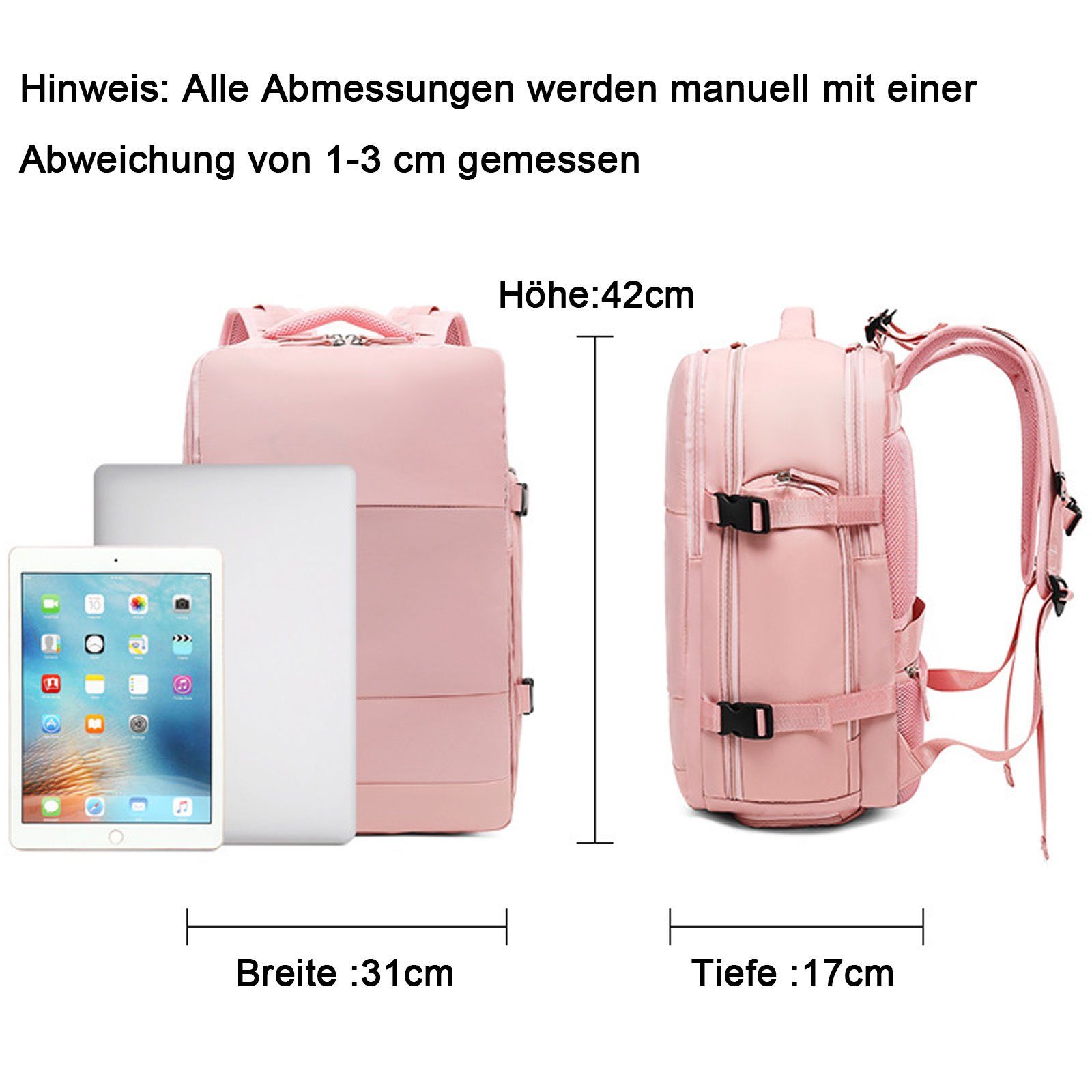 Fitnessstudio Handgepäck, Yoga Tasche REDOM USB-Ladeanschluss), Laptop Schultasche Schulrucksack Pink Gym Schule Freizeitrucksack Schwimmen Rucksack Sporttasche und Sportrucksack Weekender Nasstasche, mit Reisenrucksack, Uni Reisen Schuhfach mit Reiserucksack Rucksäcke Rucksack (Notebook