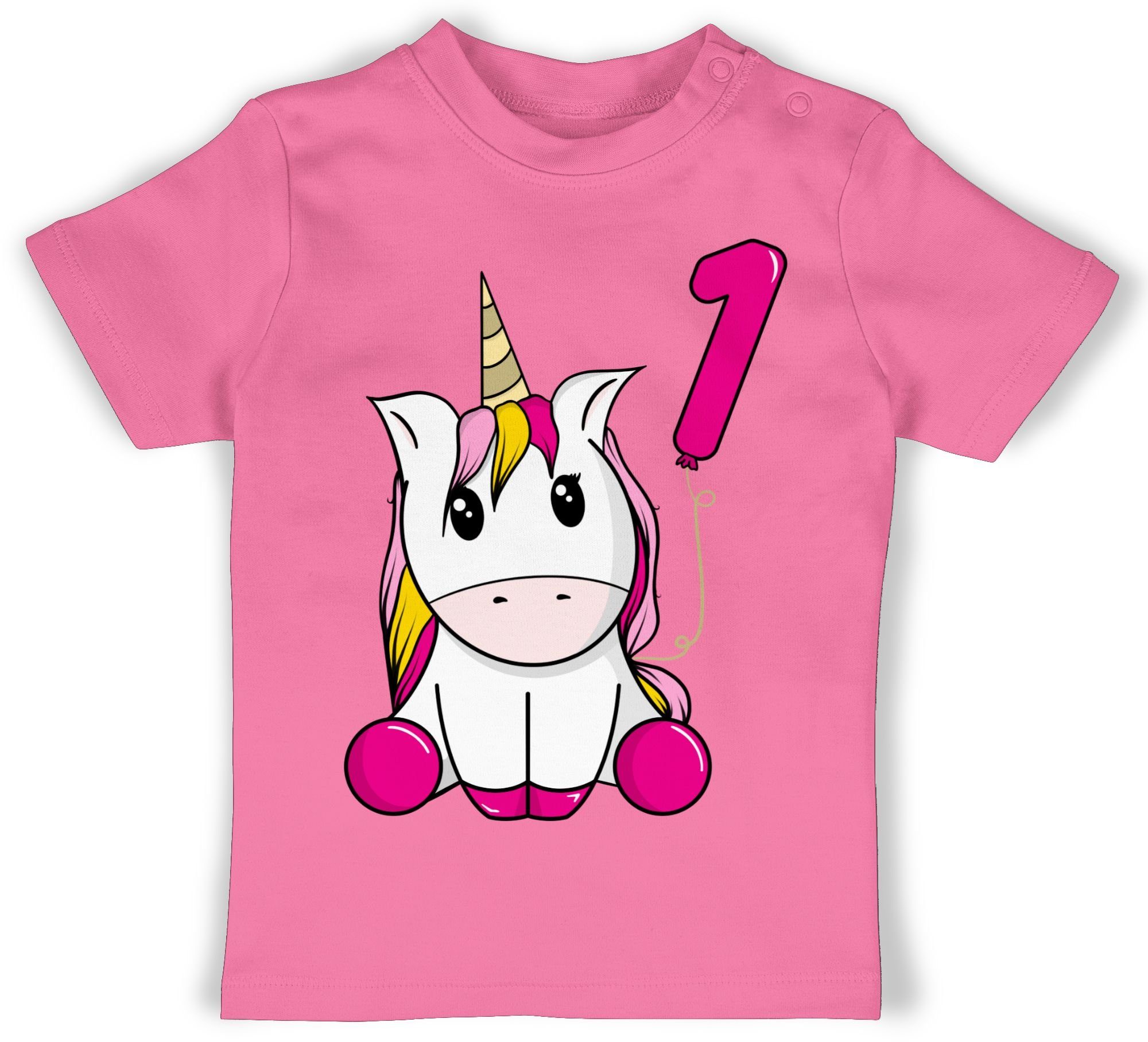 Shirtracer T-Shirt Einhorn erster Luftballon 1. Geburtstag 1 Pink