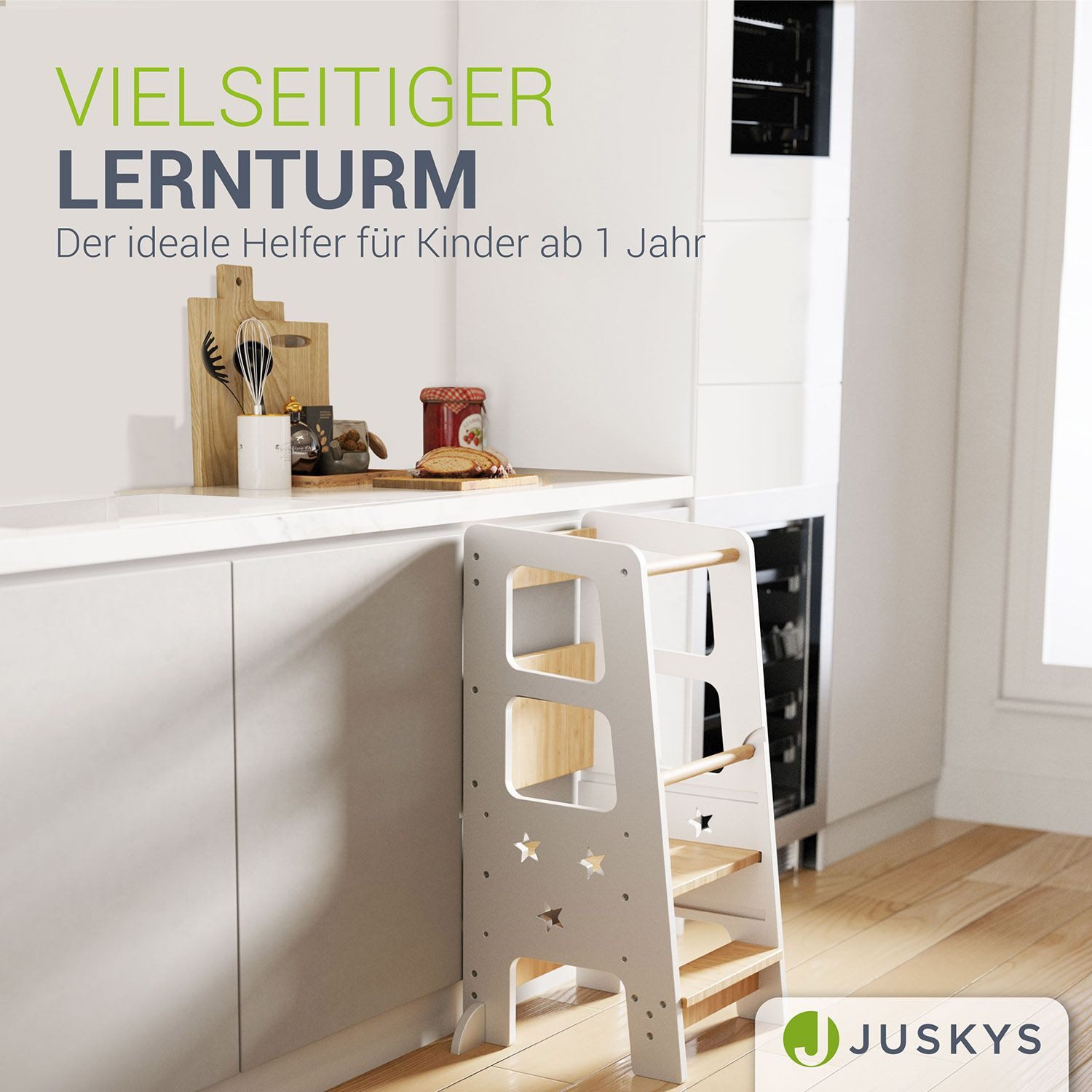 Juskys Stehhilfe Henny, Lernturm, 3-fach höhenverstallbar, mit seitlichem Umkippschutz