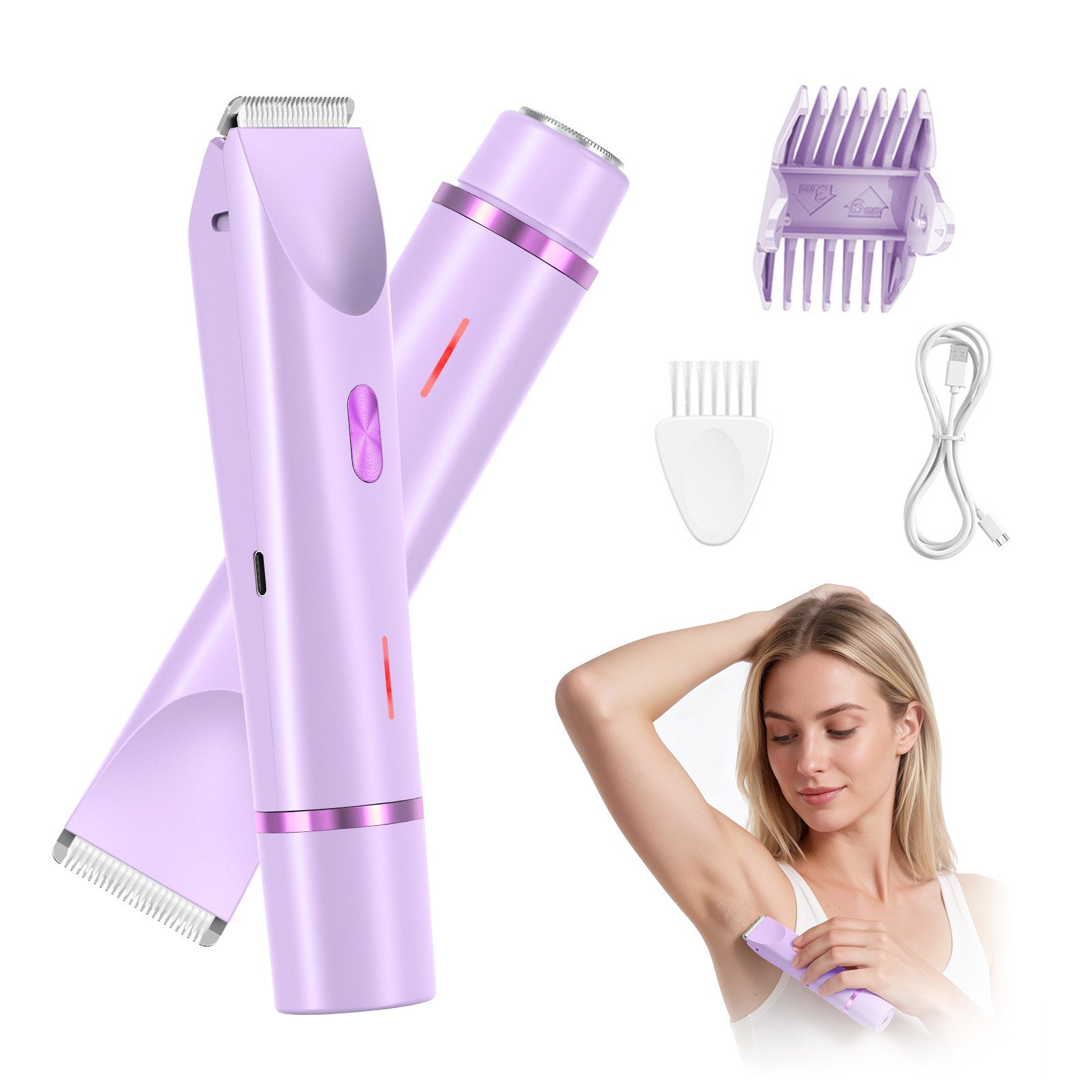 inschimmer Haarentferner-Set 2-in-1 Elektrischer Rasierer Damen Bikinitrimmer für Gesicht Körper