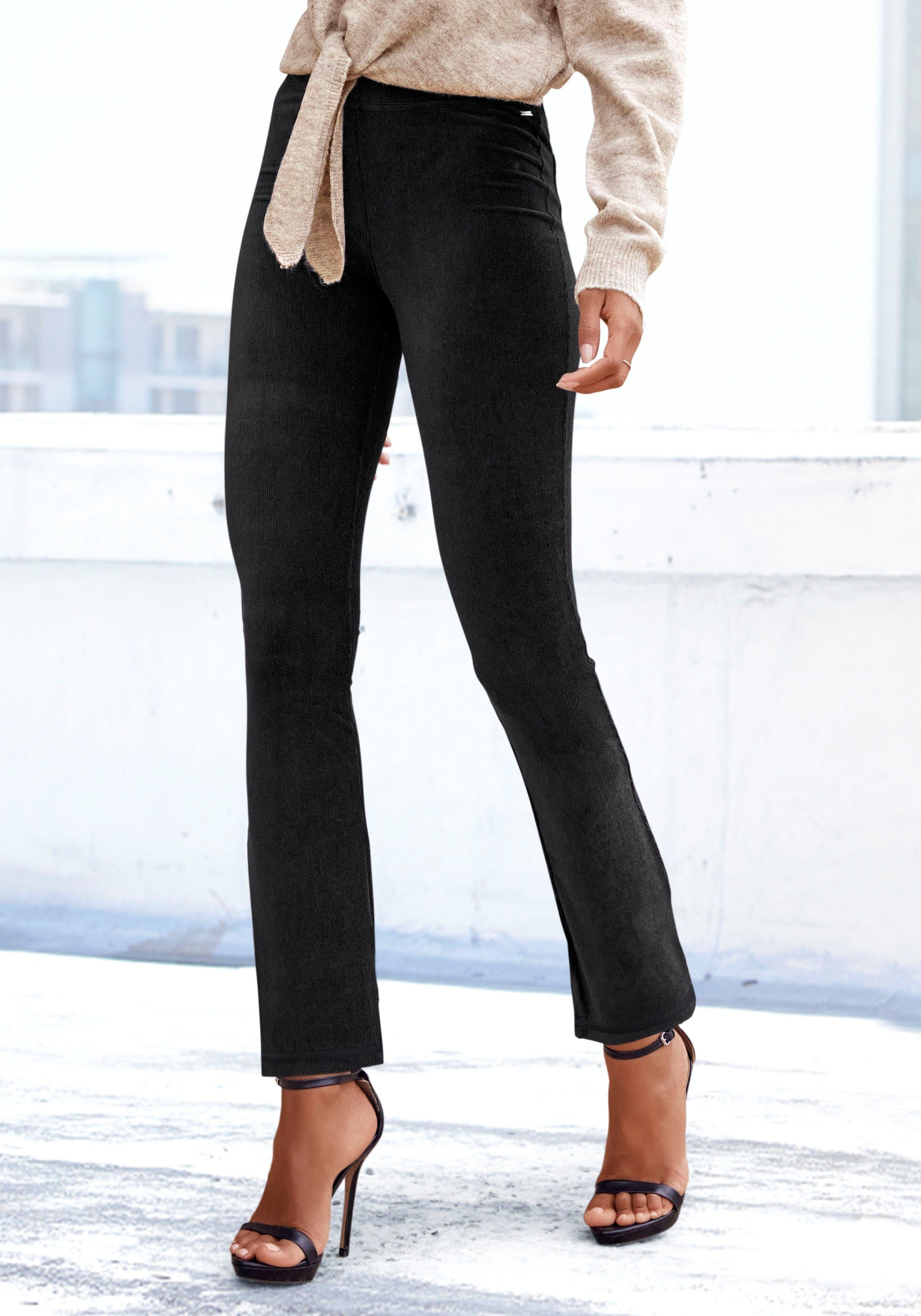 LASCANA Jazzpants aus weichem Cord-Optik, schwarz in Loungewear Material