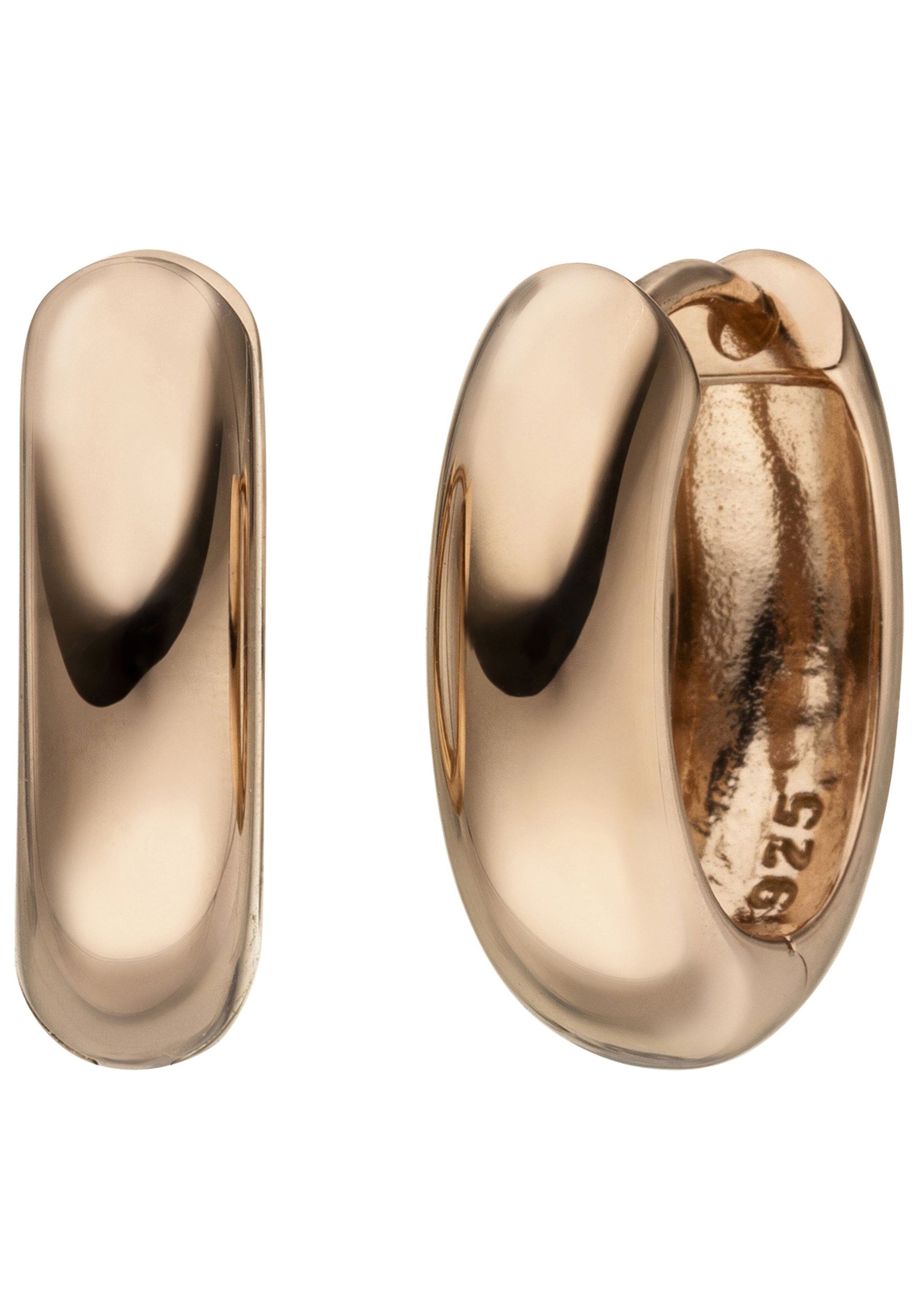 JOBO Paar Creolen, oval 925 Silber roségold vergoldet, Höhe ca. 16,2 mm,  Breite ca. 4,9 mm | Ohrhänger