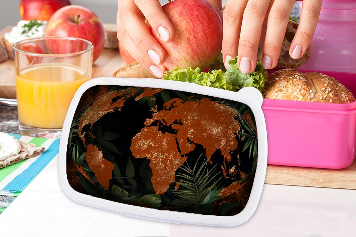 MuchoWow Lunchbox - Snackbox, Erwachsene, Globus, Kunststoff, rosa Weltkarte Kinder, - Brotdose Pflanzen Brotbox für Mädchen, (2-tlg), Kunststoff