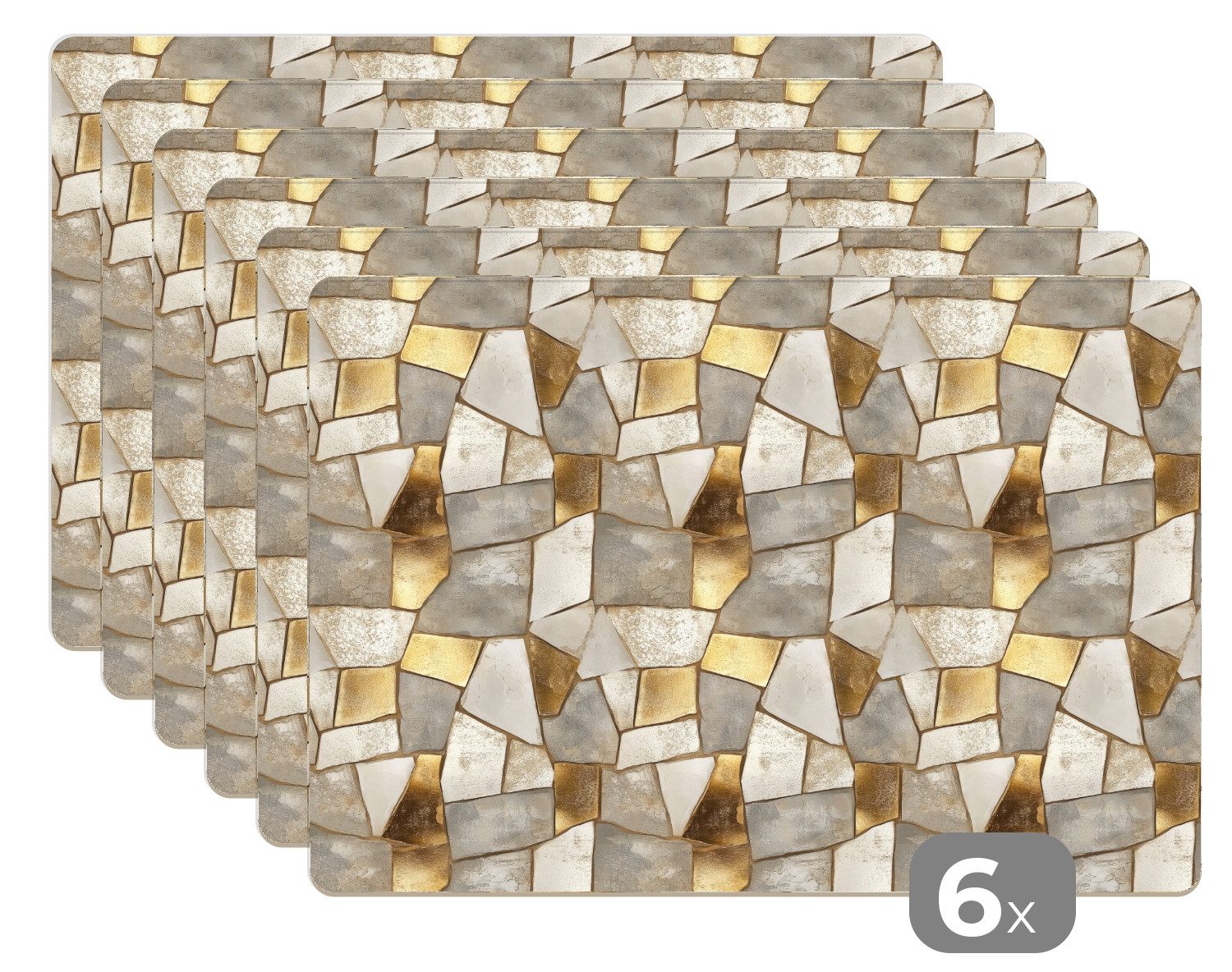 MuchoWow Platzset Mosaik - Marmor - Gold, (6-St), Platzsets, Tischset, Abwaschbar, Tischsets, Platzdeckchen