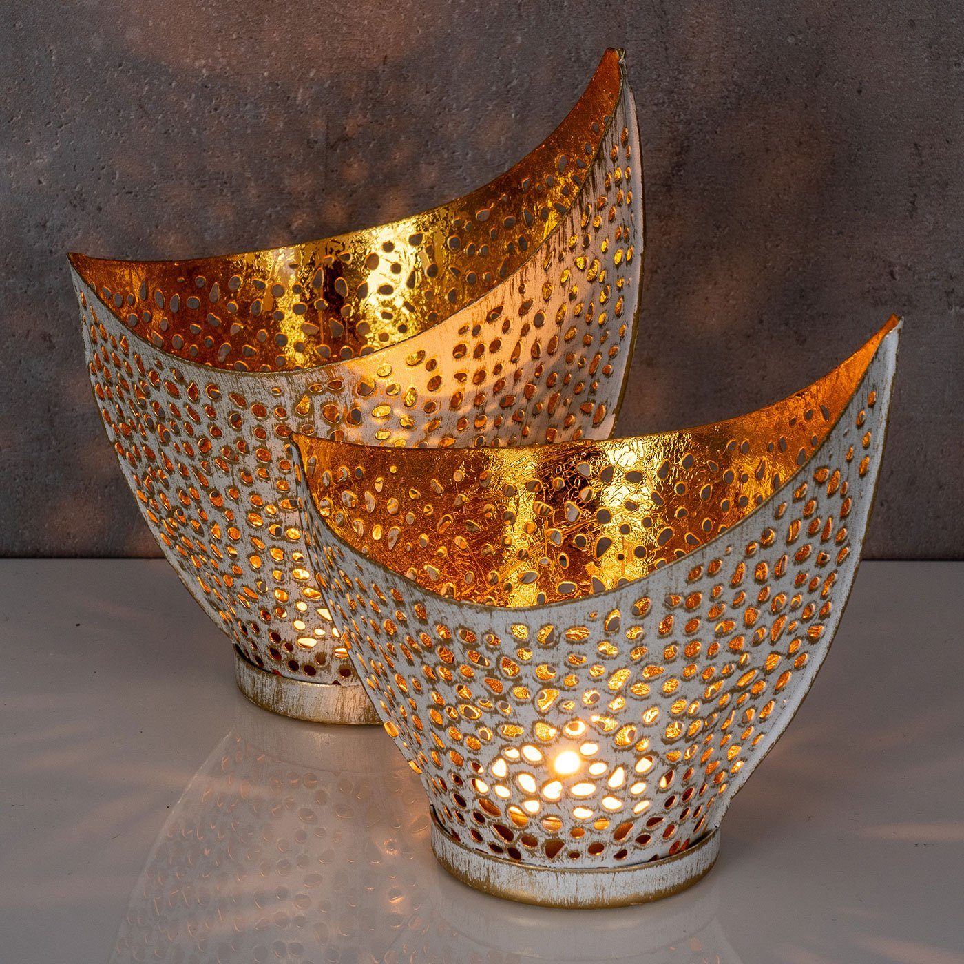 Gold Teelichthalter, 2er Set Levandeo® Weiß Design Windlicht Teelichthalter Metall