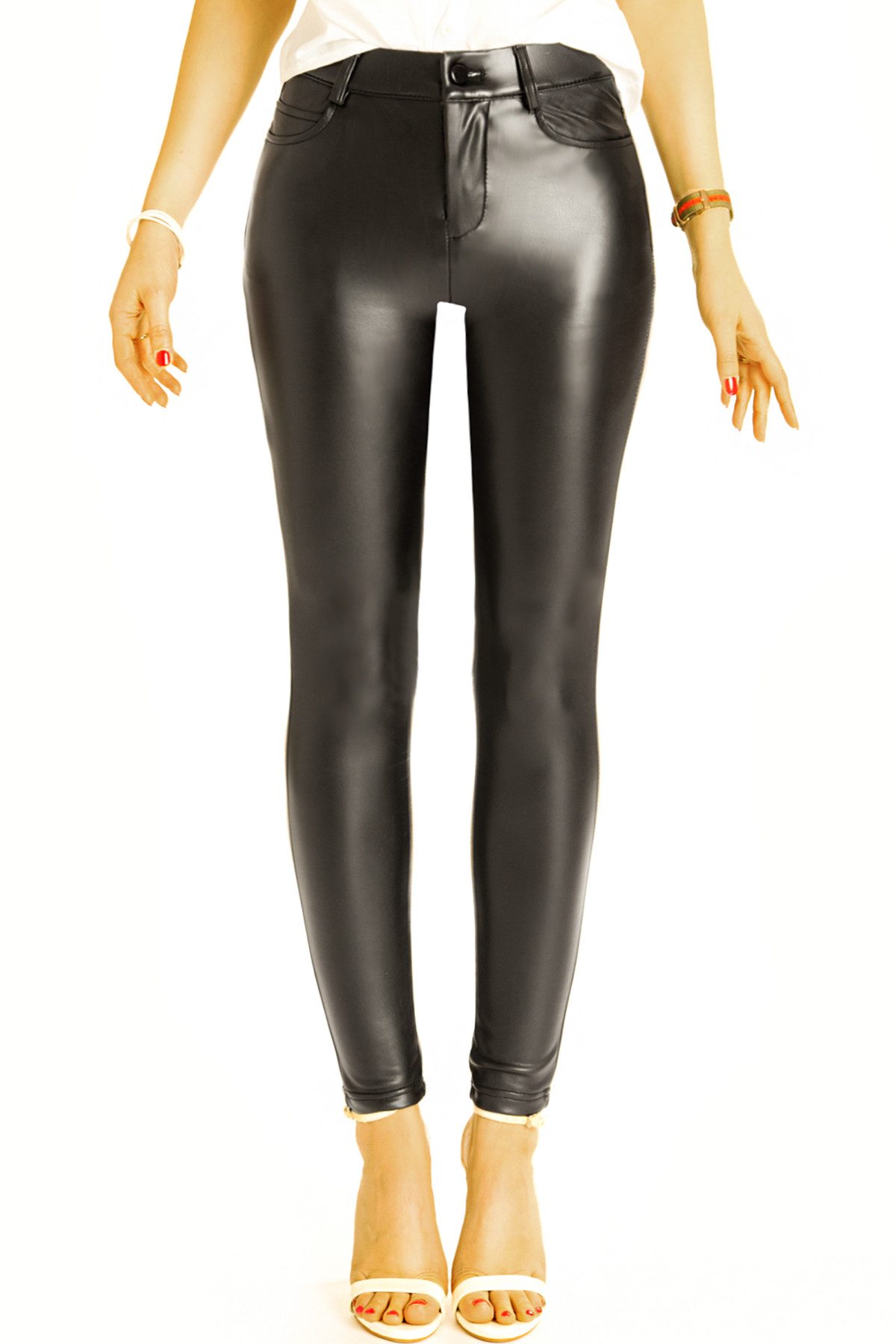 be styled Lederimitathose Röhrenhose vegane skinny low waist Hose Kunstlederhose - Damen - j47k Unifarben