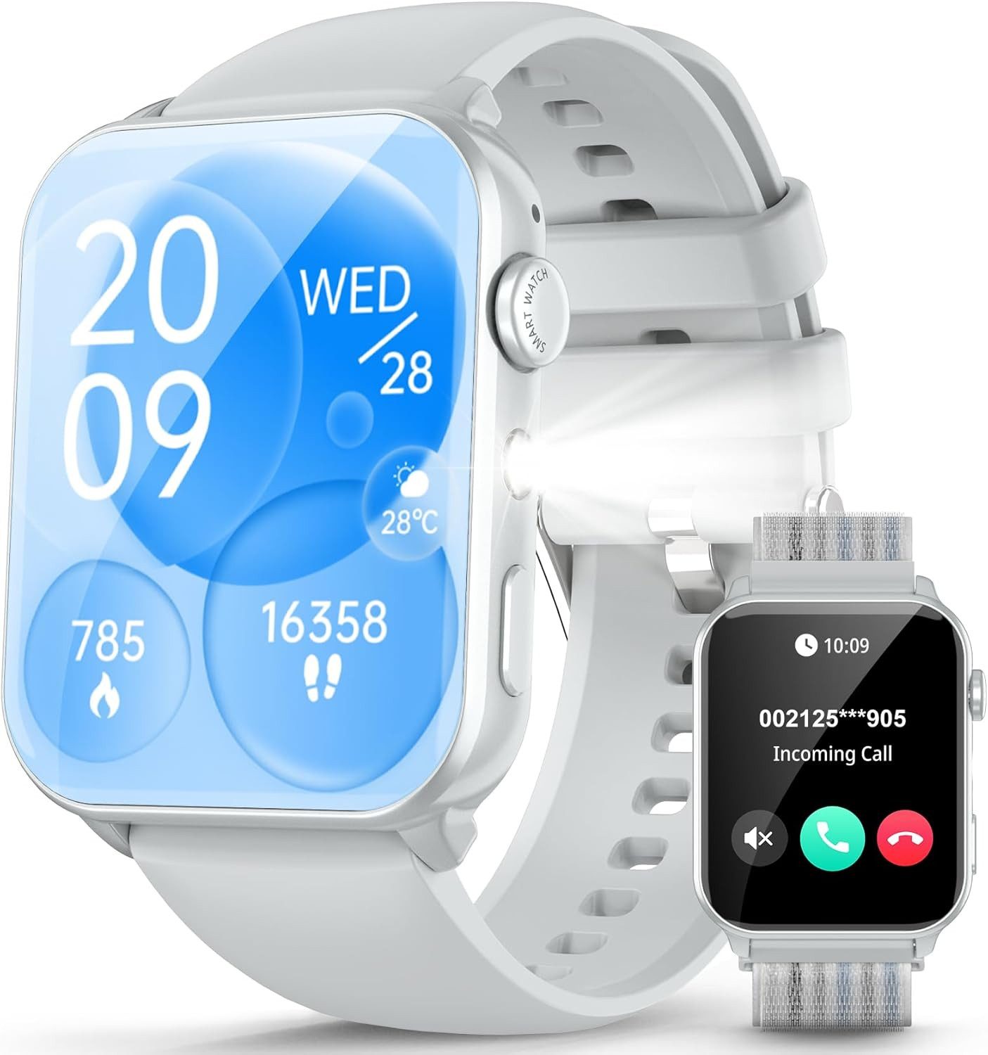 1,91 Zoll Smartwatch Damen Herren mit Taschenlampe, Bluetooth Anrufe Smartwatch