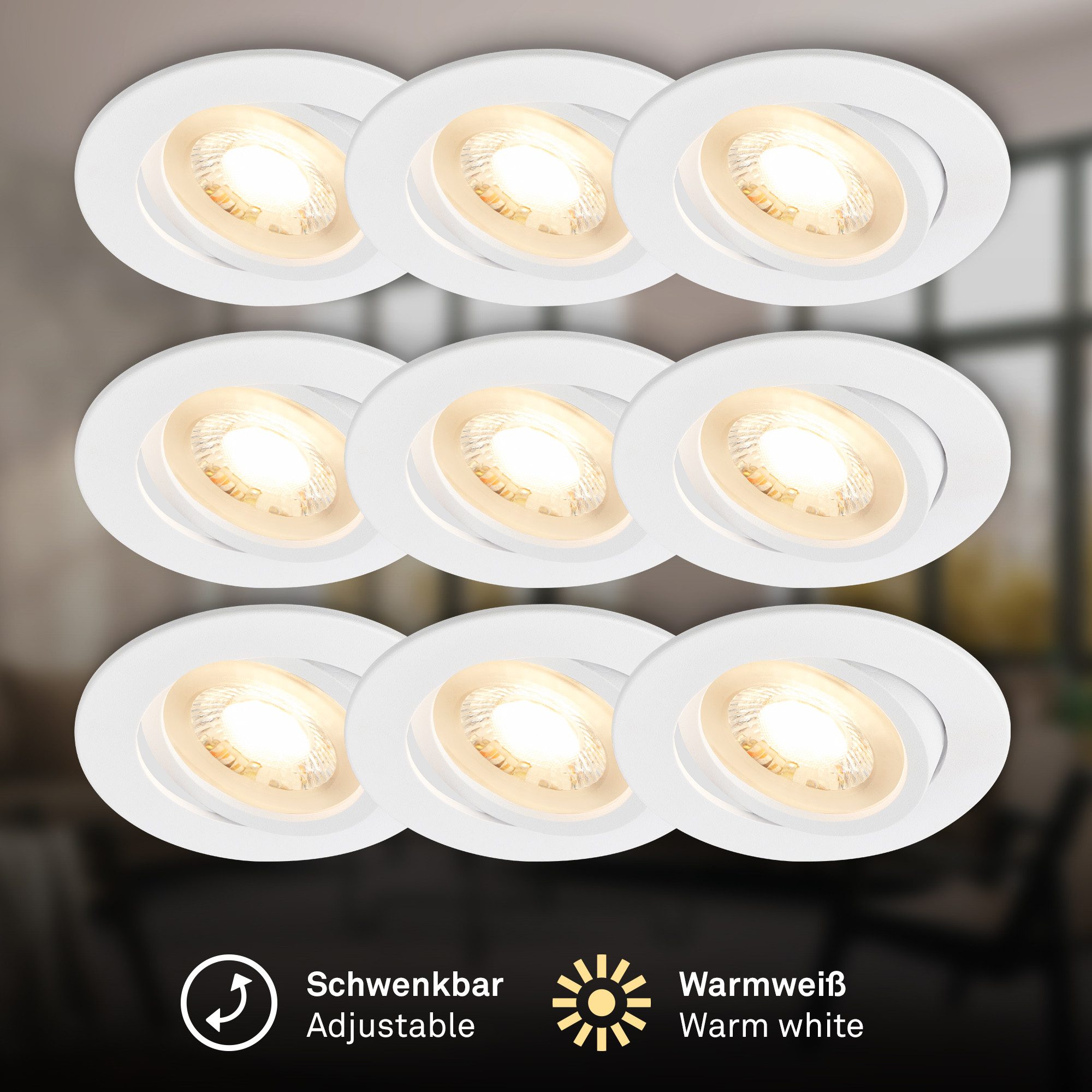 Briloner Leuchten LED Einbauleuchte Einbauspot 8 x 6,3 cm Schwarz GU10 je 4,7W Wohnzimmer Küche Flur, LED wechselbar, 3000K - Warmweiß