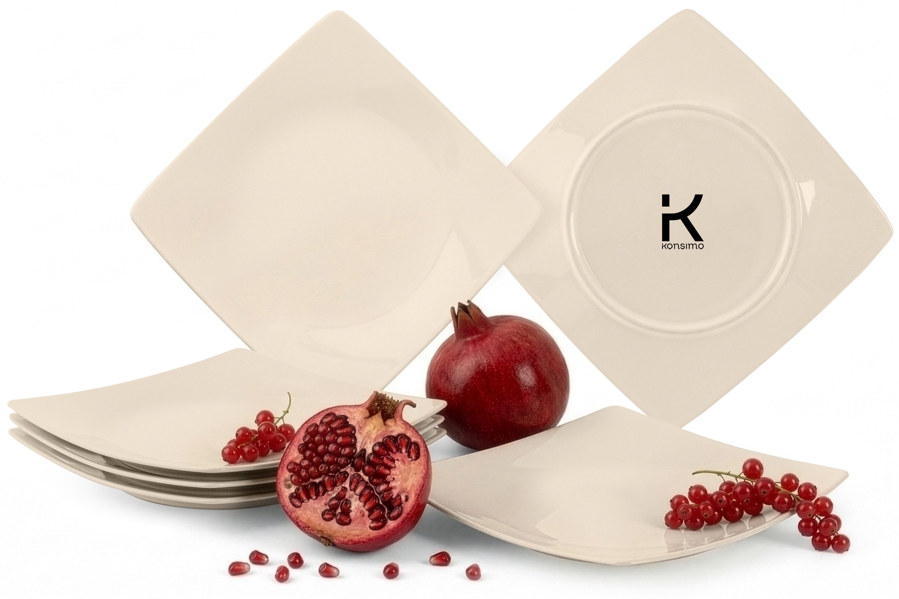 KONSIMO® Teller-Set EPIRI Geschirrset Dessertteller 6 Personen, hergestellt in der EU (6-tlg), 6 Personen, Keramik, beige, quadratisch, Spulmachinen- und Mikrowellengeeignet