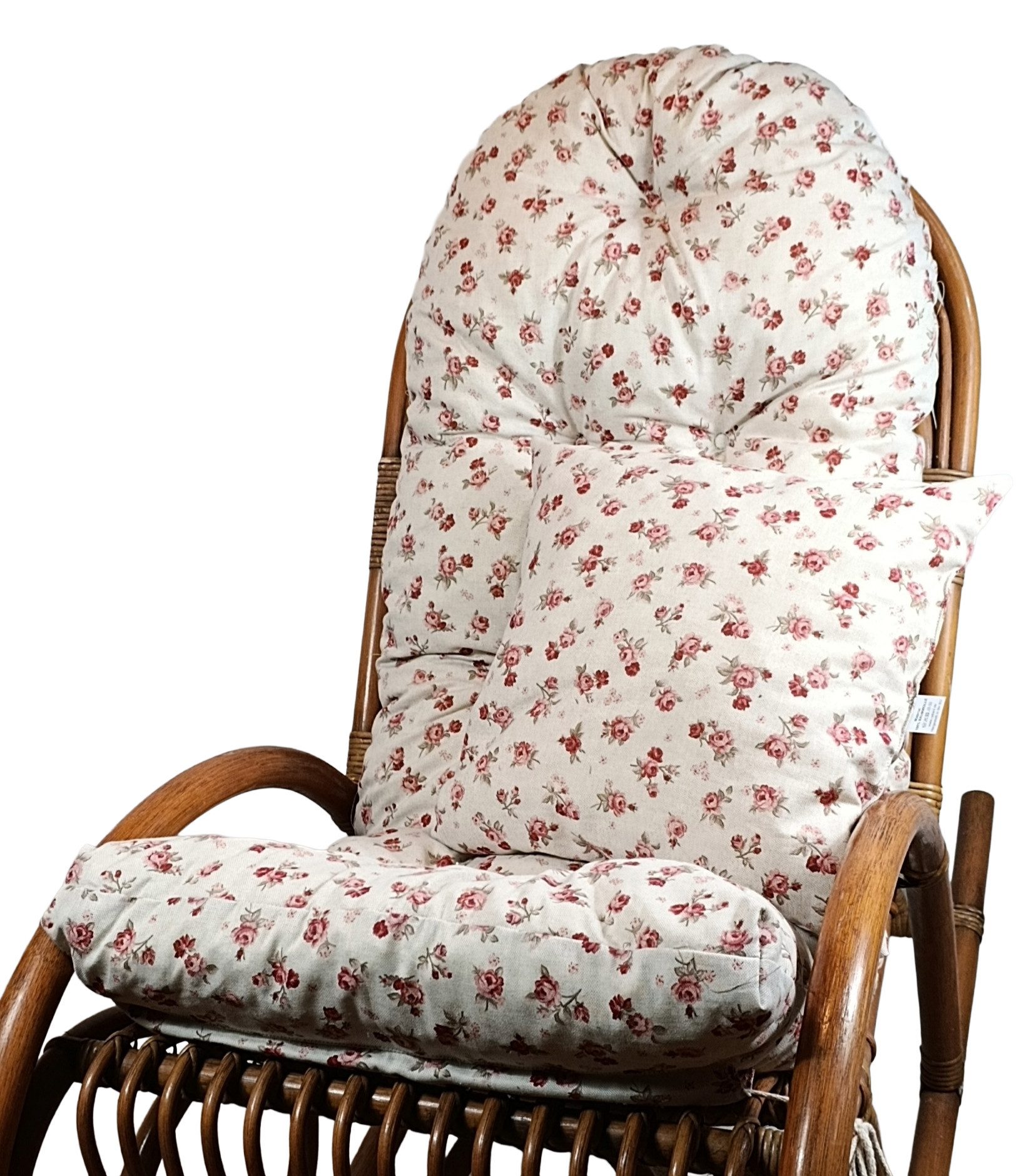 Rattani Polsterauflage Polster für Schaukelstuhl Liegestuhl 130x50x10 cm + Zierkissen 40x40, Stoff Mirha Leinen Motiv Rose . Viele weitere Farben lieferbar .