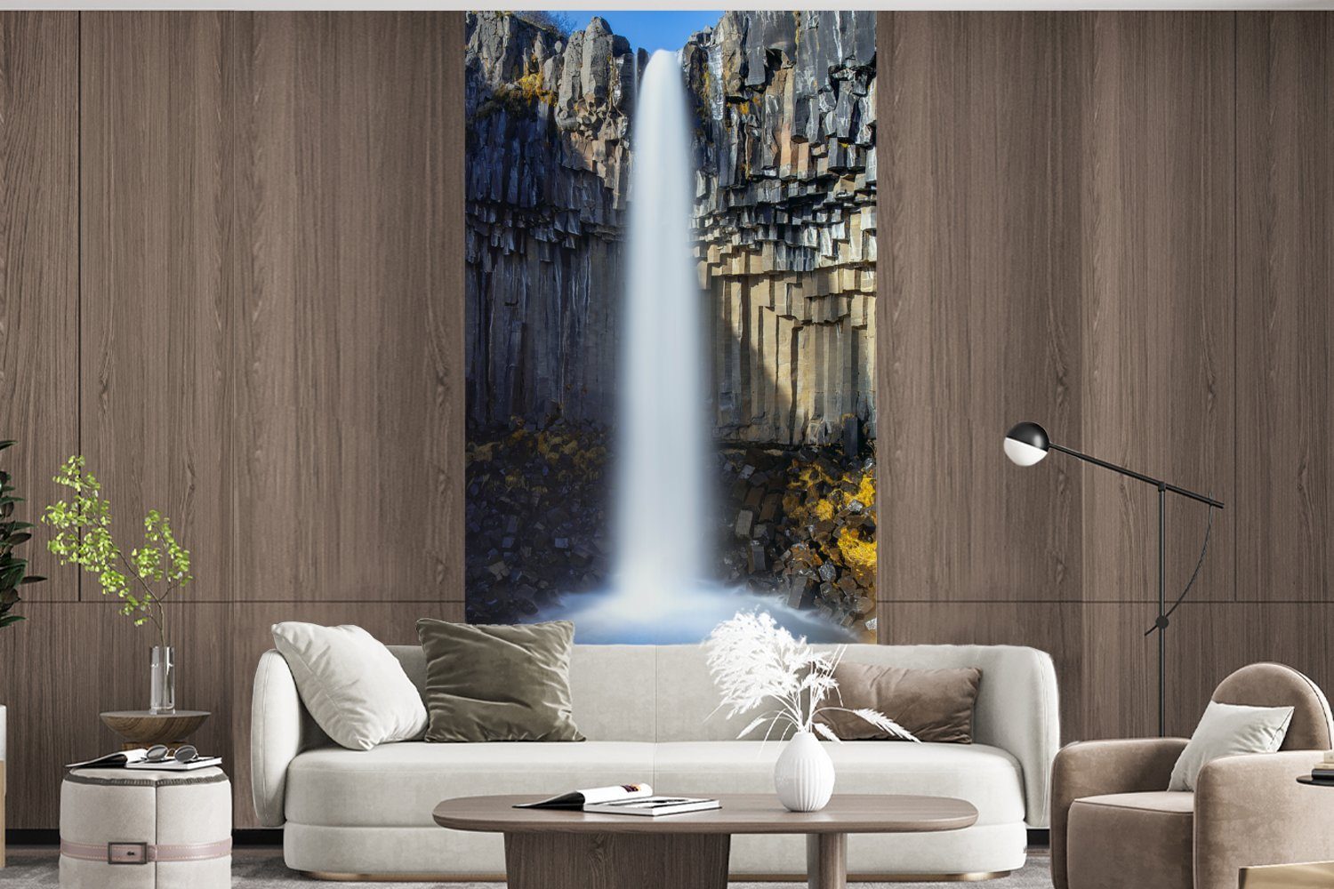 Wohnzimmer Fototapete bedruckt, St), für Natur, MuchoWow Vliestapete - - Fototapete (2 Küche, Schlafzimmer Wasserfall Matt, Island