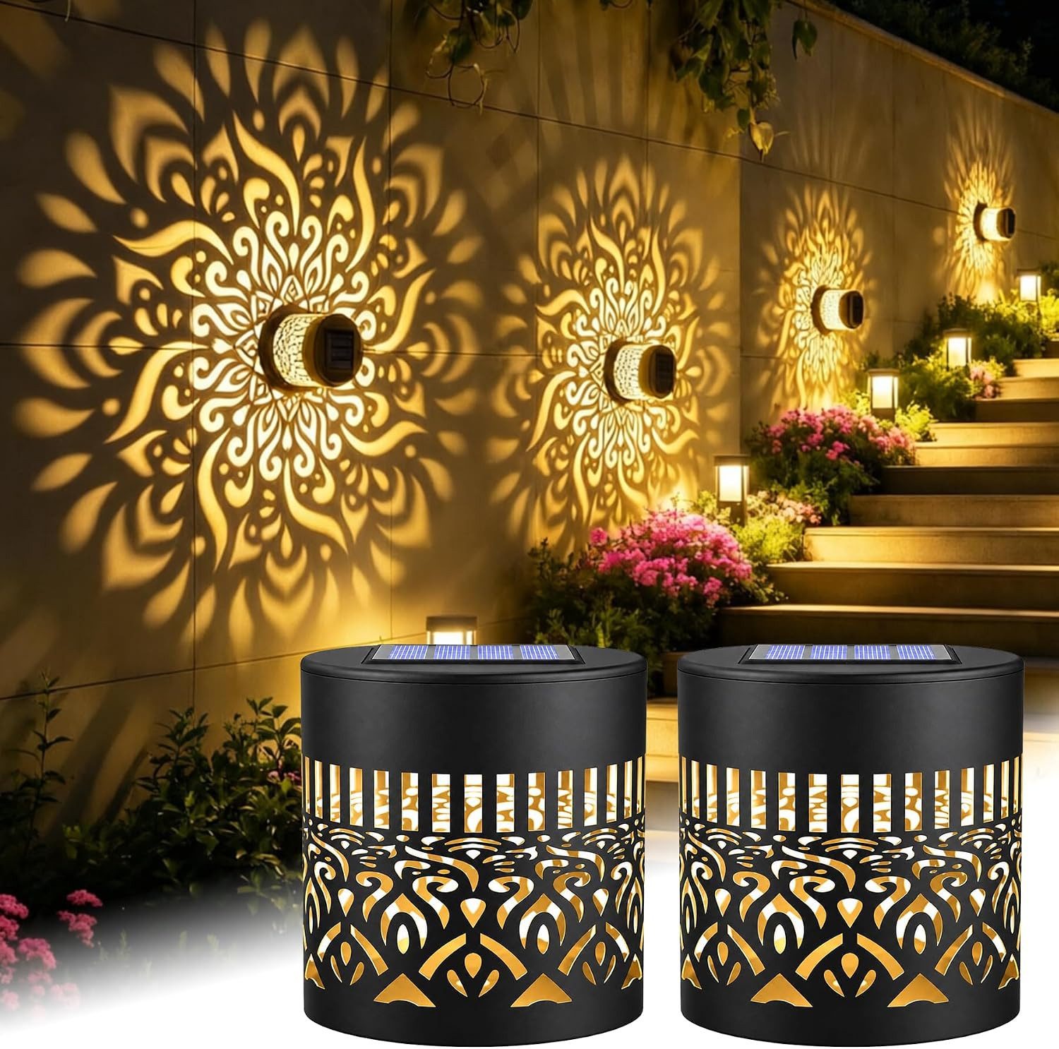 VIVIHEYDAY LED Außen-Wandleuchte Decorative Solar Mandala Lights,Solar Wandleuchte,Solarlampen, für Außen,Mandala Solar Lantern,LED Gartenleuchte, Wasserdichte für Gartendeko und Terrasse