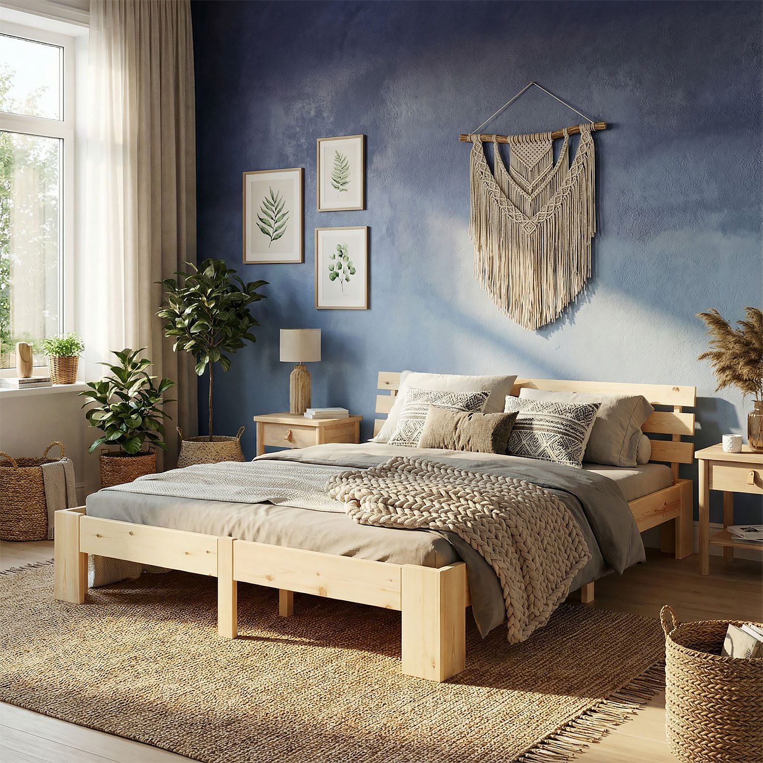 Homestyle4u Holzbett 90x200 120x200 140x200 160x200 180x200 Doppelbett Kopfteil Lattenrost (Set, mit Lattenrost, Braun), 140x200, modern, stabil