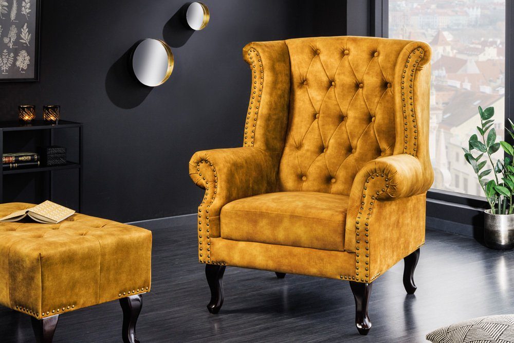 riess-ambiente Ohrensessel CHESTERFIELD 105cm senfgelb / günstig online kaufen
