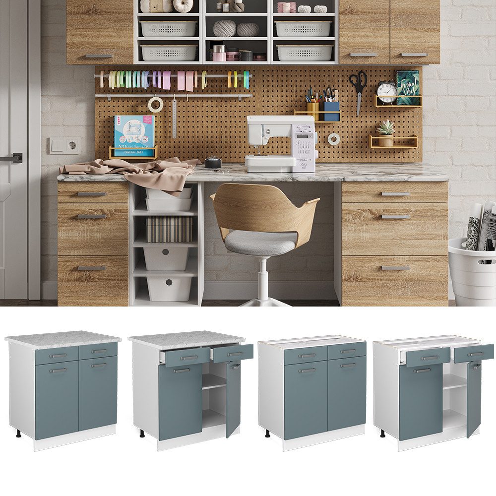 Vicco Schranksystem R-Line, Blau-Grau/Weiß, 80cm mit günstig online kaufen