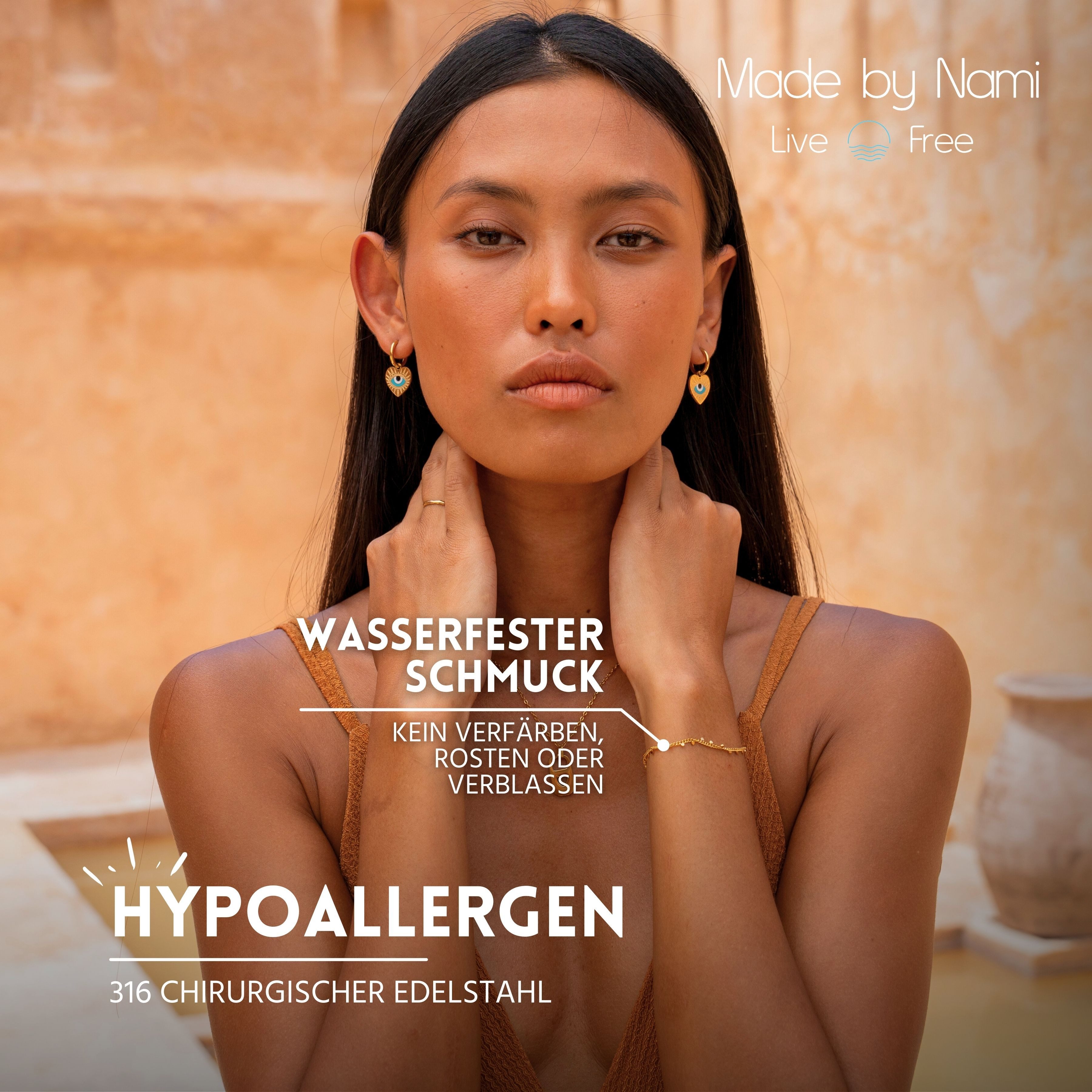 Made by Nami Edelstahlarmband Damen Gold mit Goldplättchen Anhänger aus Chi günstig online kaufen