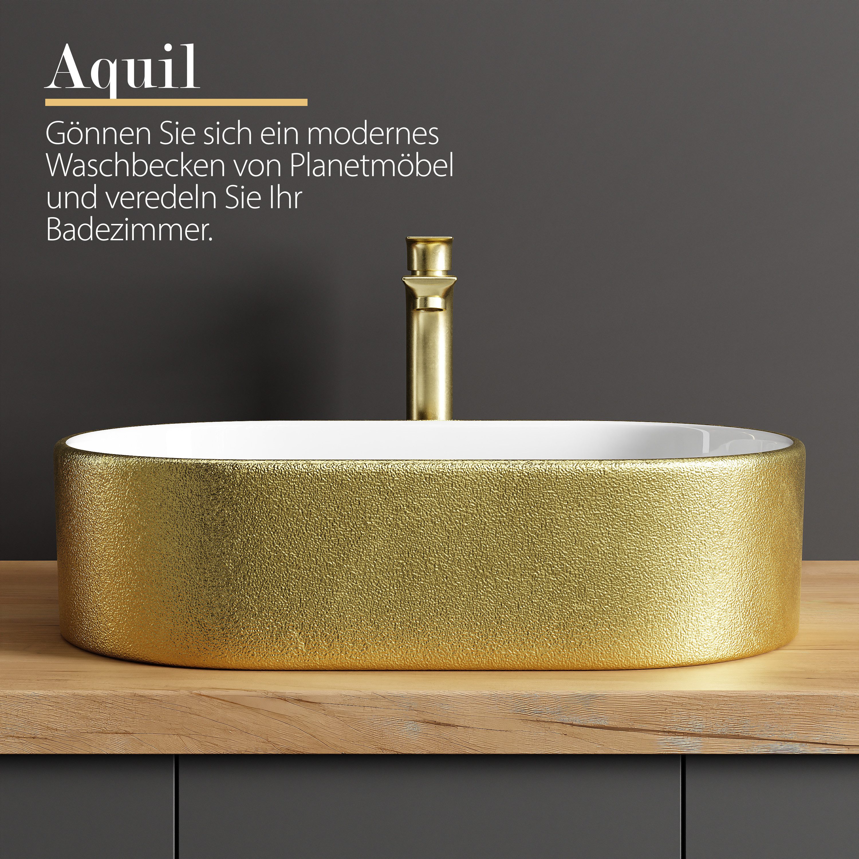 Planetmöbel Aufsatzwaschbecken Aquil Elegant Badezimmer Waschbecken 55 cm oval für Waschtisch (Keramik Aufsatzwaschbecken für Bad, Gäste WC, 1-St., Waschschale 55 x 34 x 14 cm ohne Hahnloch und Überlauf), für Waschtische oder Waschplätze