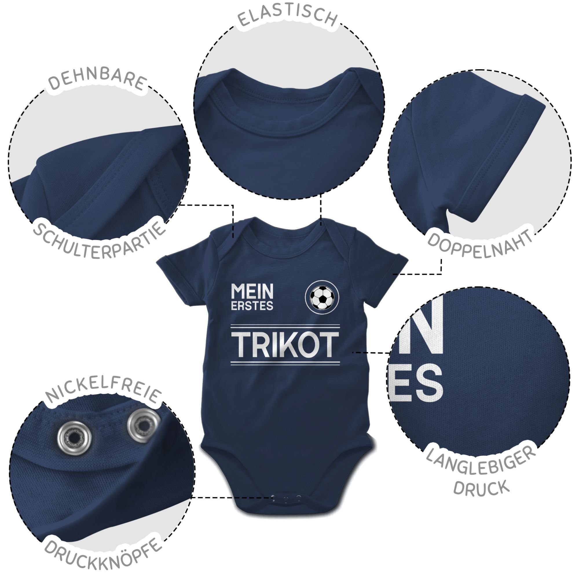 Shirtracer Trikot Blau erstes Fussball - Baby weiß 2024 Mein Shirtbody 1 EM Navy