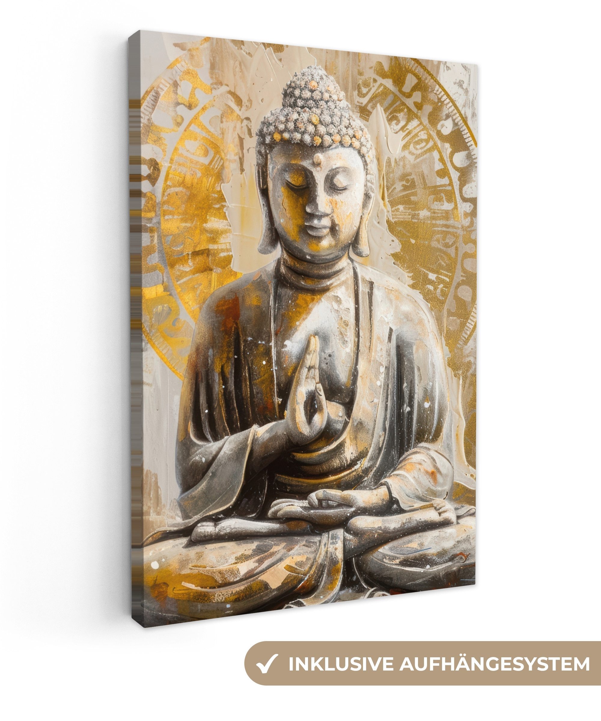 OneMillionCanvasses® Leinwandbild Buddha - Blume - Lotusblume - Weiß - Gold günstig online kaufen