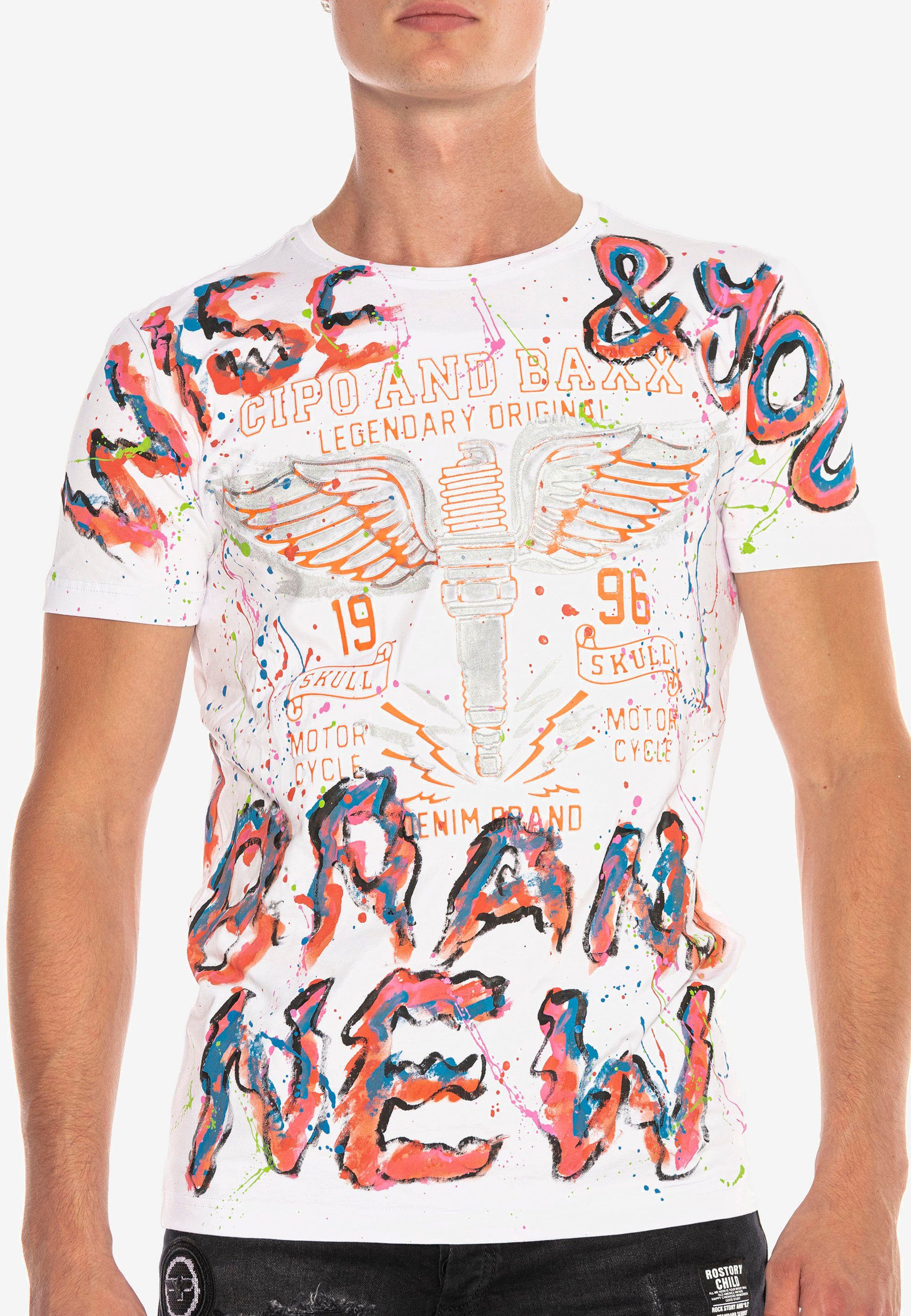 & trendigen im Cipo Handpaint-Design T-Shirt Baxx