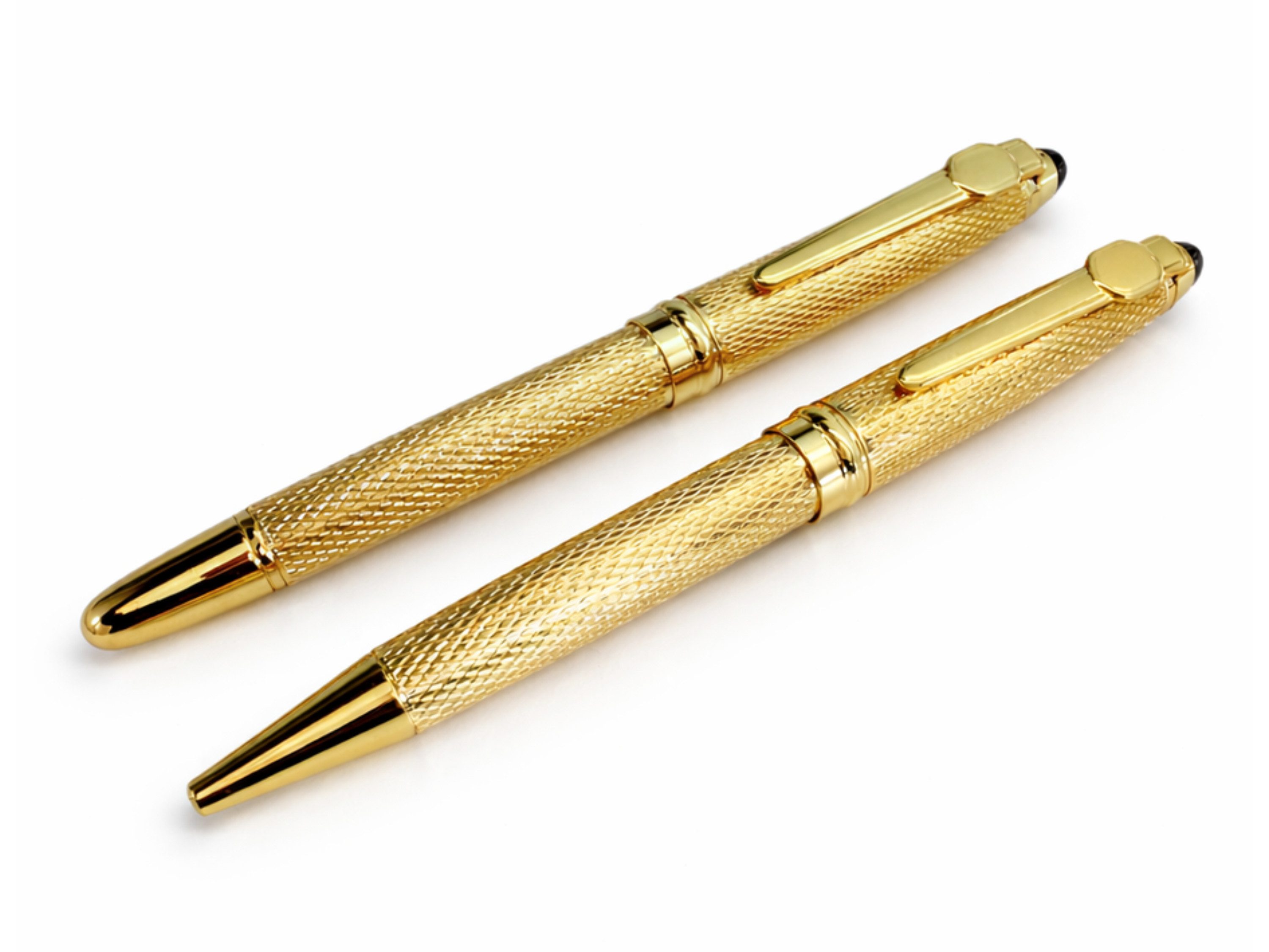 Dany Marcus Tintenroller Premium Stifte-Set Gold Kugelschreiber & Tintenroller, (Set, Tintenroller, Kugelschreiber, Geschenkbox), inklusive Geschenkbox, Fein graviertes Diamant-Kreuzmuster, Edle Optik