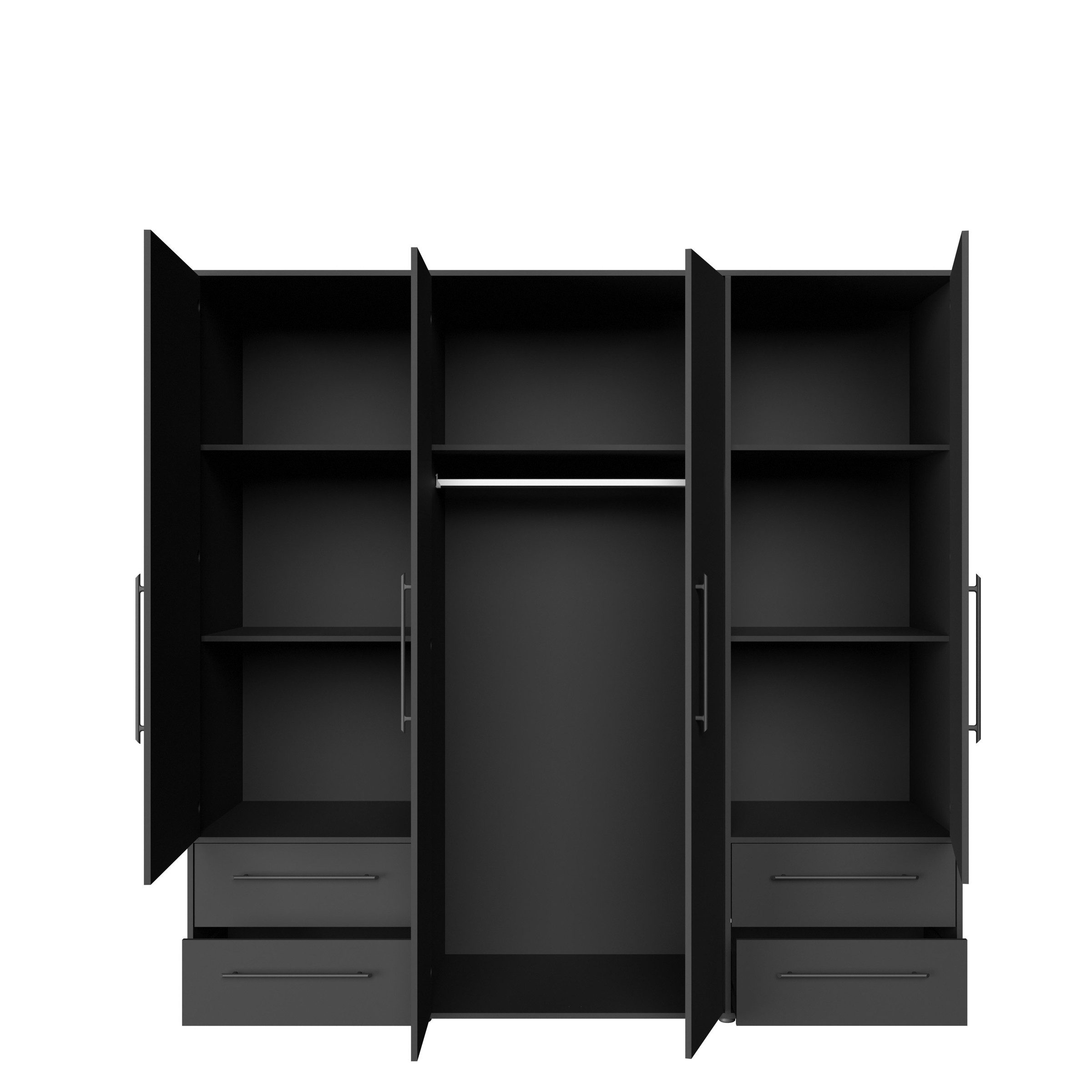 PREISBRECHER Drehtürenschrank MOKKARIS 4 Schübe, 4 Türen, in Schwarz - 205,9x200,1x58,8cm (BxHxT)