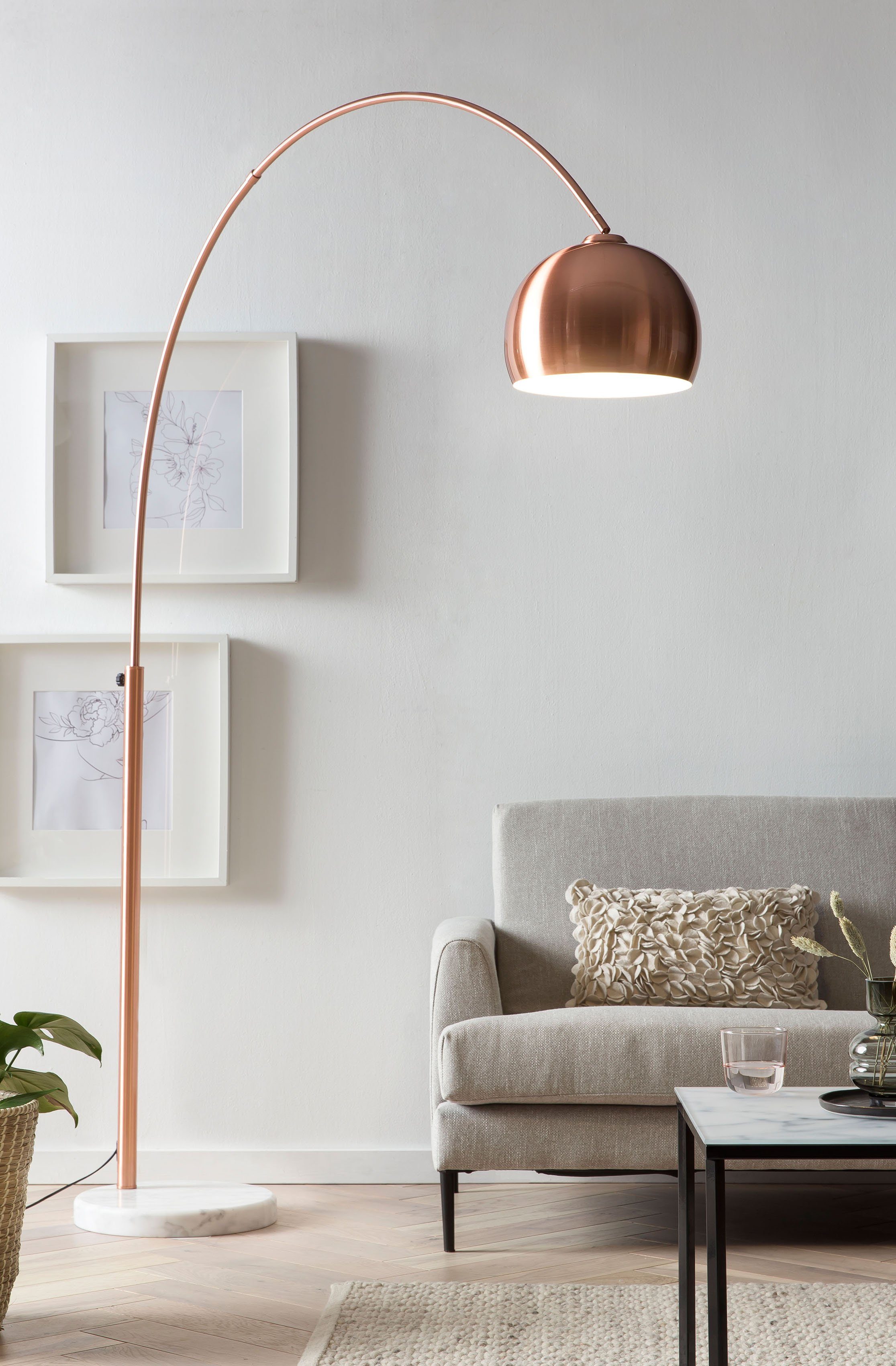 SalesFever Bogenlampe Clara, ohne Leuchtmittel, Fuß aus Marmor