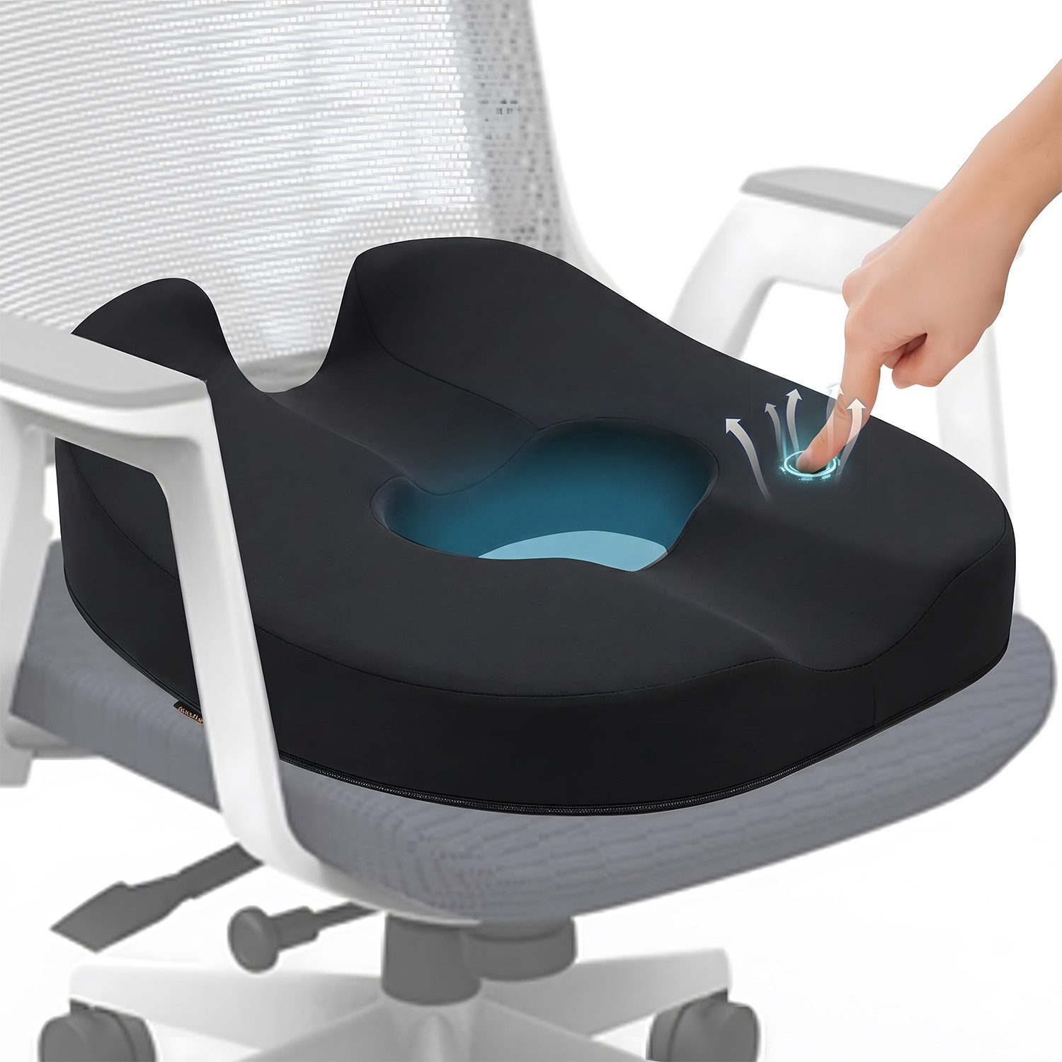 HEYHIPPO Sitzkissen Sitzkissen Memory Foam ergonomisch für Büro & Auto Schwarz 45×46×16cm, Hohles Sitzkissen groß –Druckentlastend für Bürostuhl, bis 90 kg