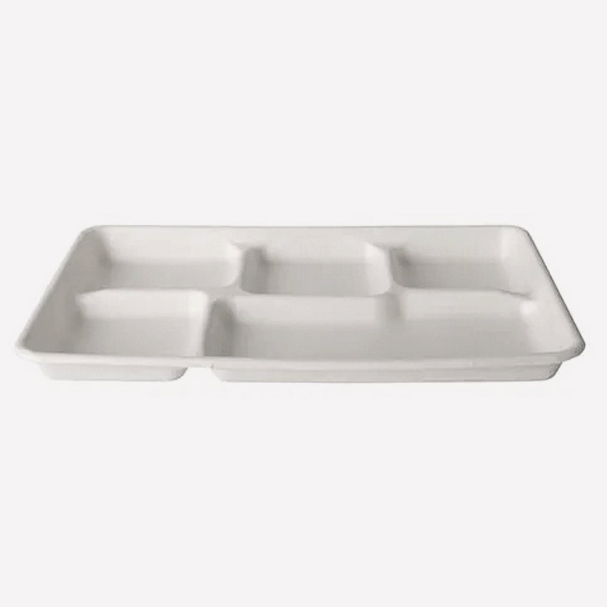 wisefood Einwegteller Bagasse Tray rechteckig 5-geteilt - 26x21cm weiß -, (50 St)