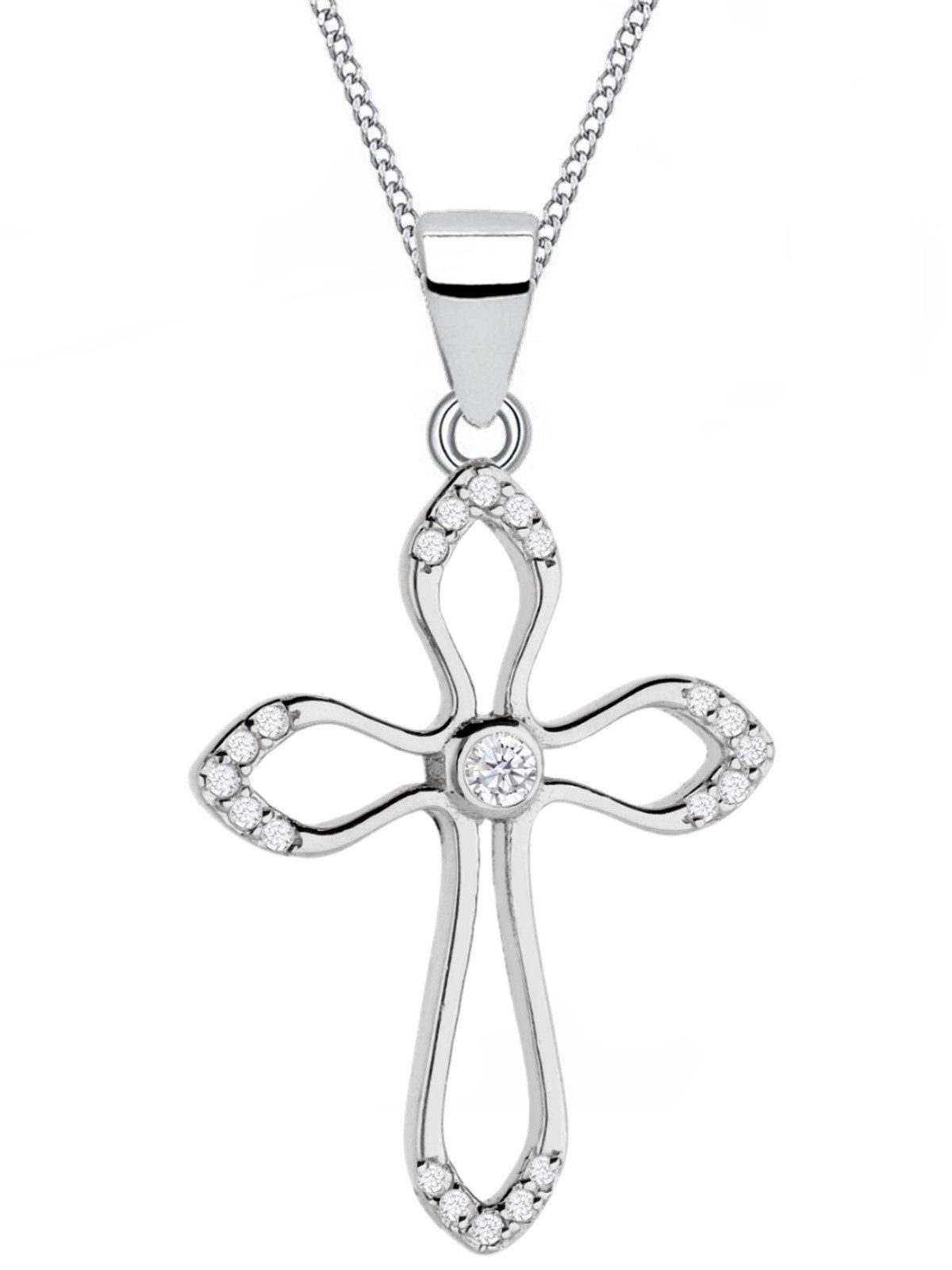 Goldene Hufeisen Kreuzkette Halskette Kreuz Silber Anhänger mit Kette 925 Mädchen Jungen, 925 Sterling Silber mit Zirkonia, Kreuz Silberschmuck für Kinder