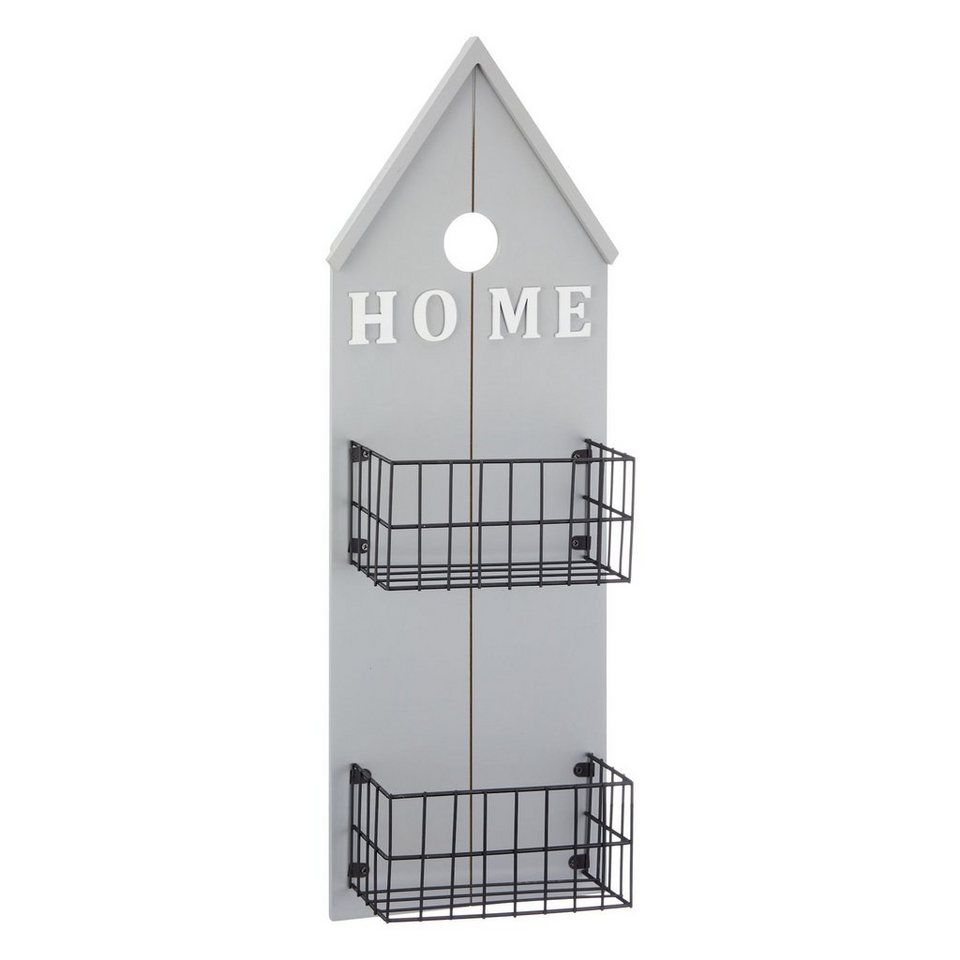 Spetebo Wandregal Hängeregal HOME in grau mit 2 Körben in schwarz,  Holzregal zum Hängen
