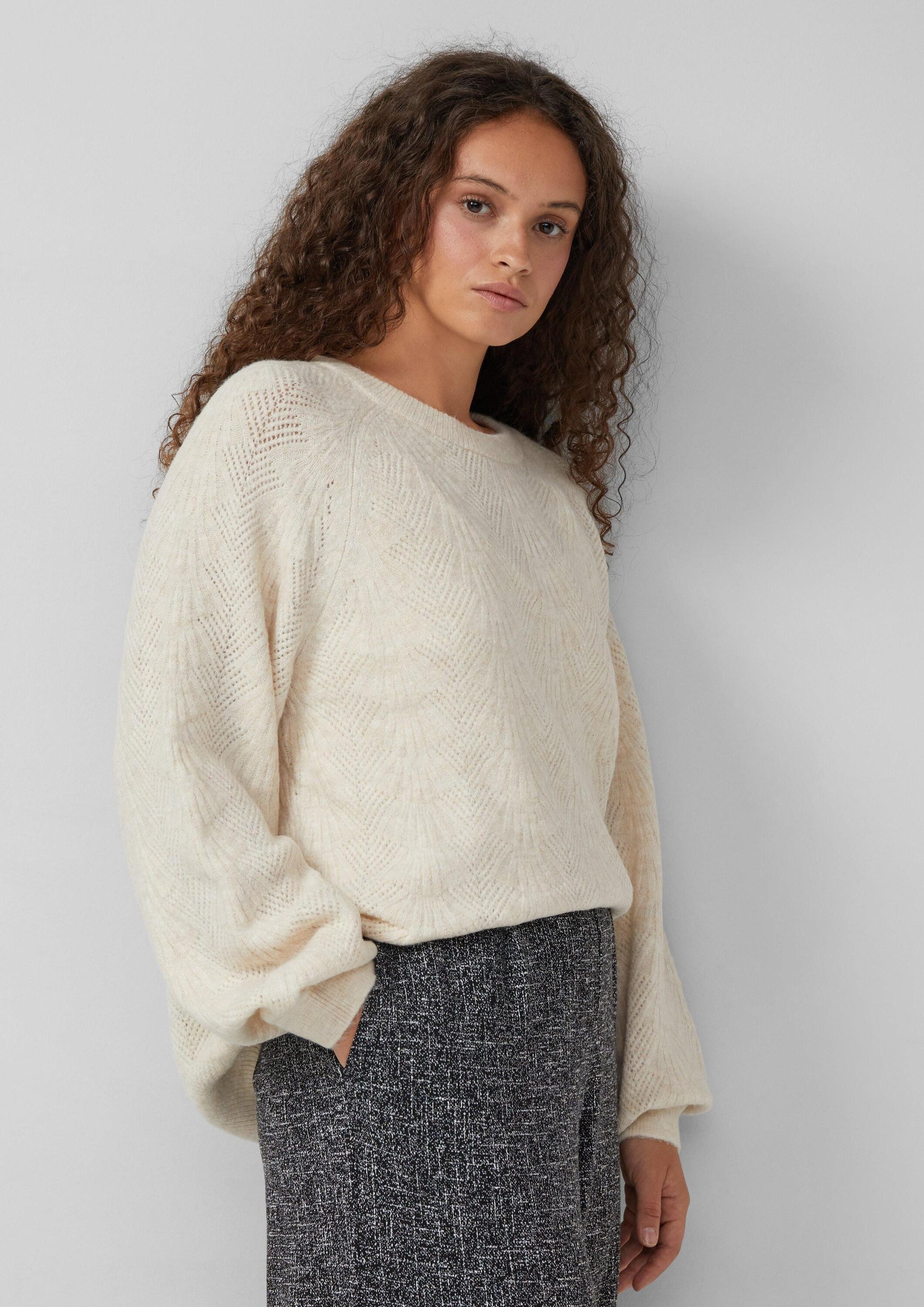 QS Longpullover Strickpullover Pullover mit Ajourmuster günstig online kaufen