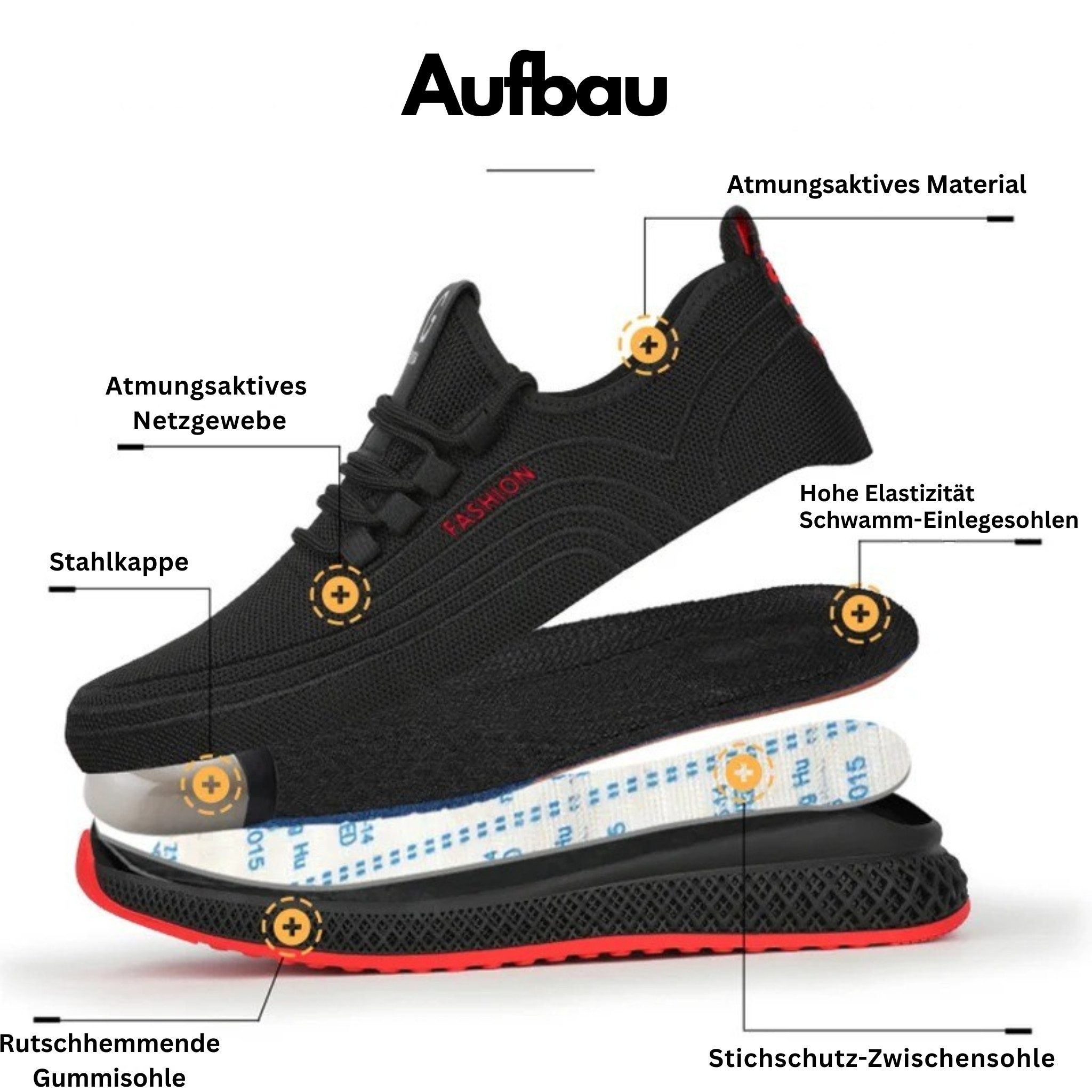 ARMORAX bequeme Sicherheitsschuhe, mit Stahlkappe & Stichschutz-Sohle Sicherheitsschuh (Komplett-Set, herausnehmbare Innensohle) atmungsaktiv, flexibel, rutschhemmende Sohle